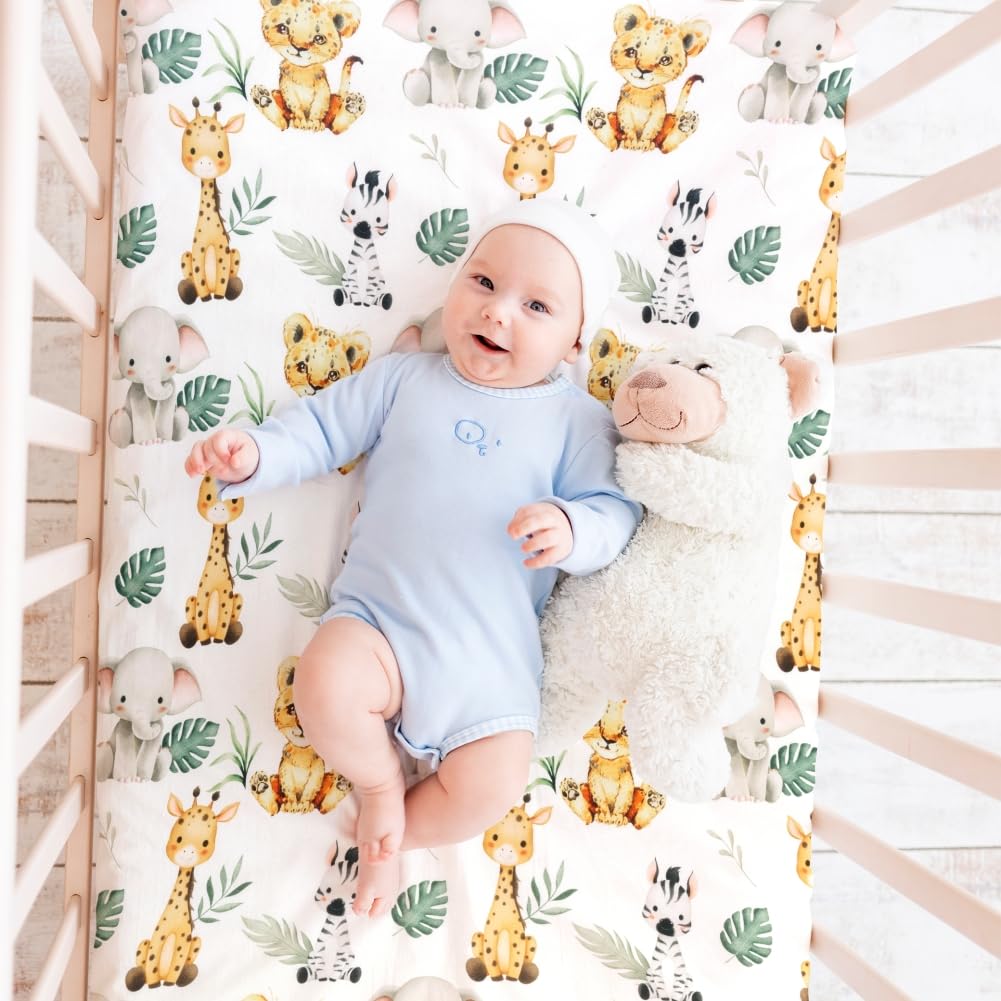 4-Pack Safari Animal Fitted Crib Sheet Set