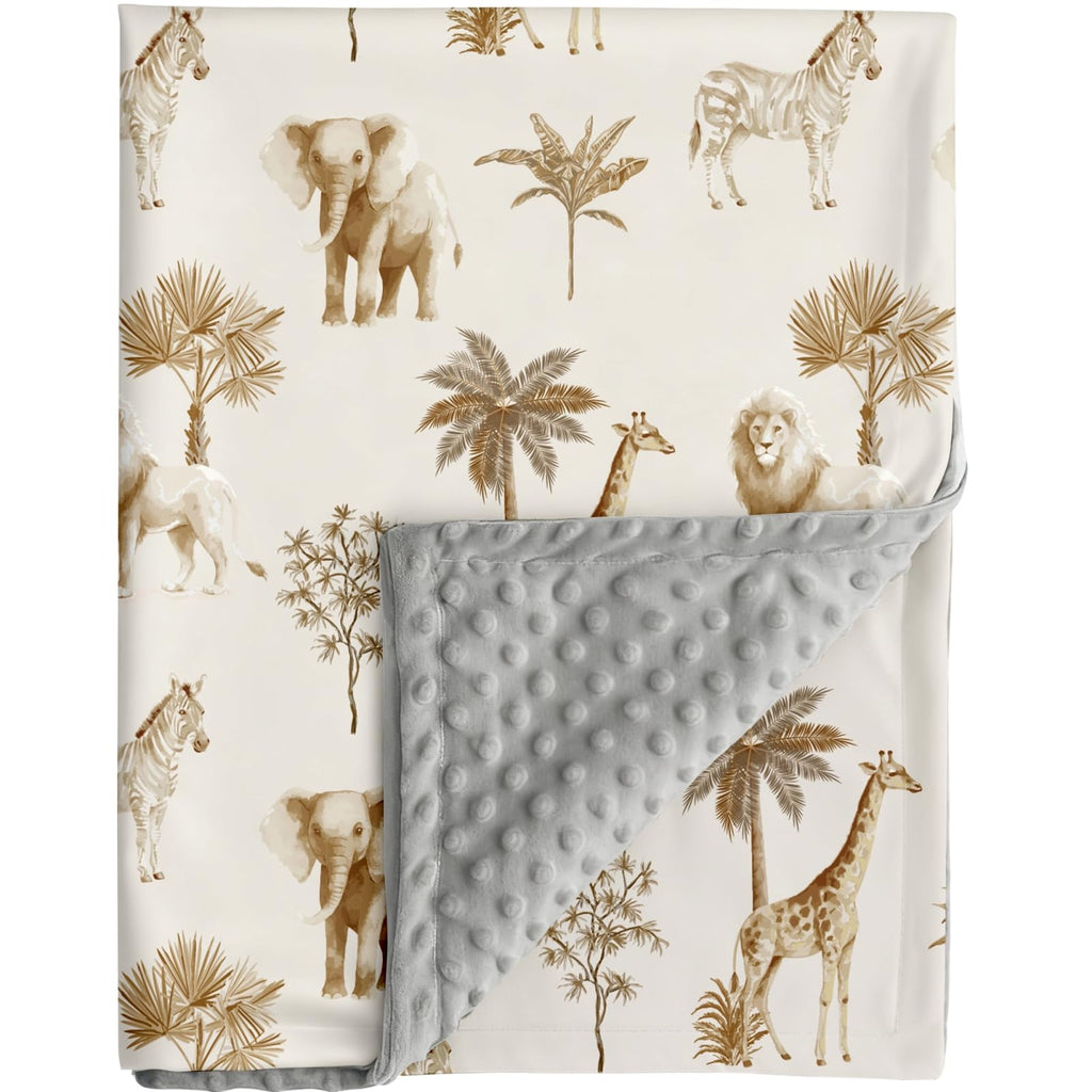 Safari Animal Baby Blanket with Double-Layer Dotted Backing