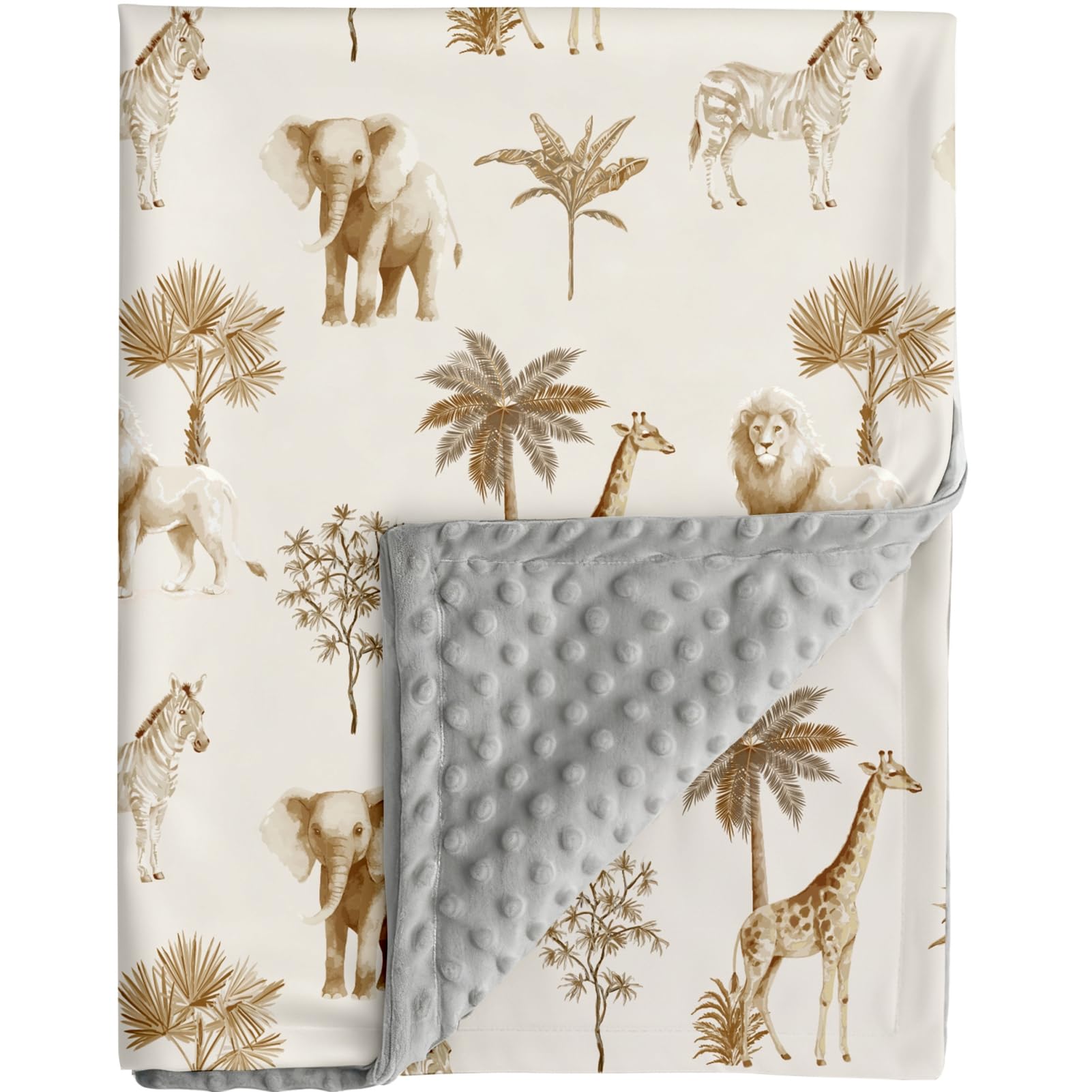 Safari Animal Baby Blanket with Double-Layer Dotted Backing