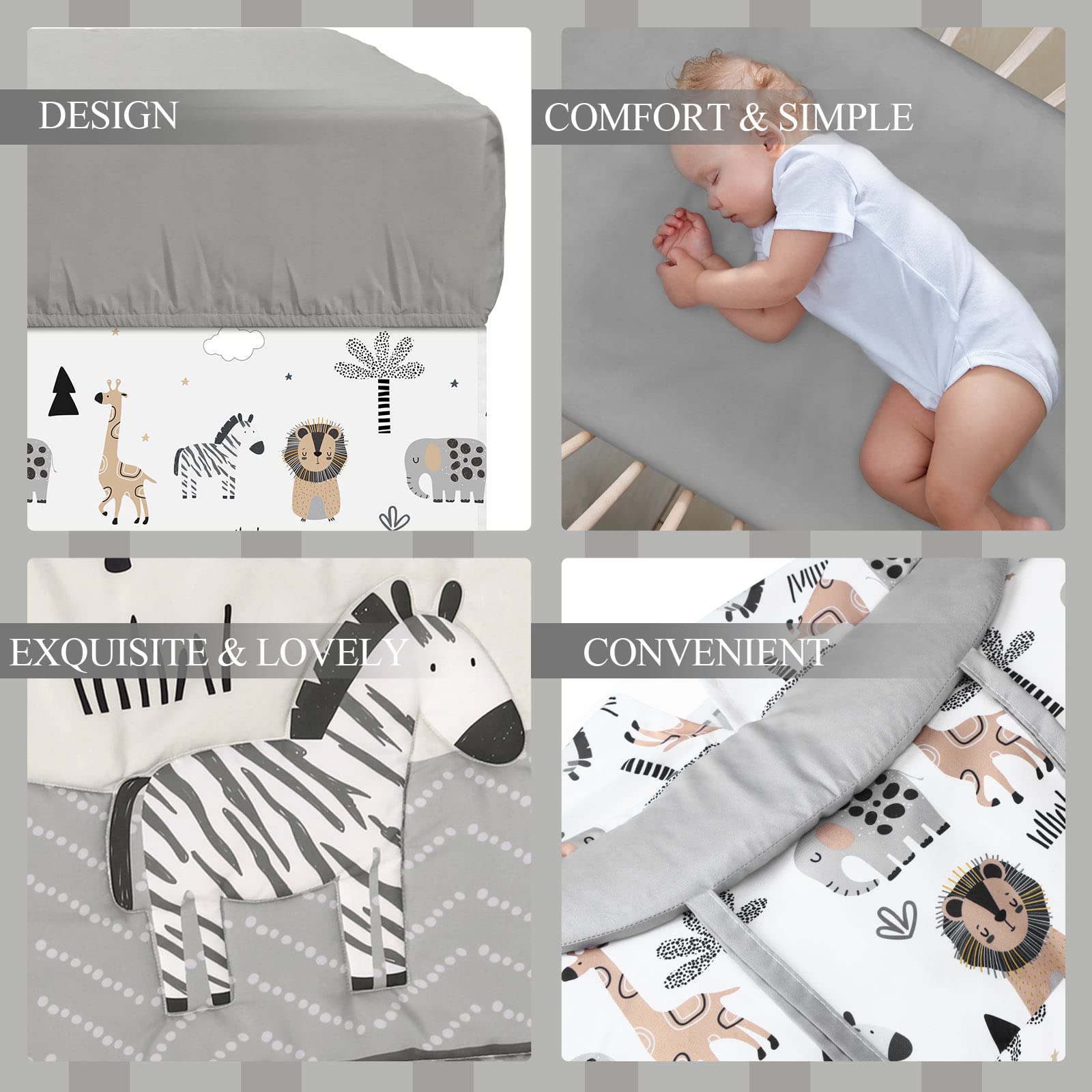 4-Piece Woodland Animal Crib Bedding Set with Blanket, Sheet, Skirt, and Diaper Stacker