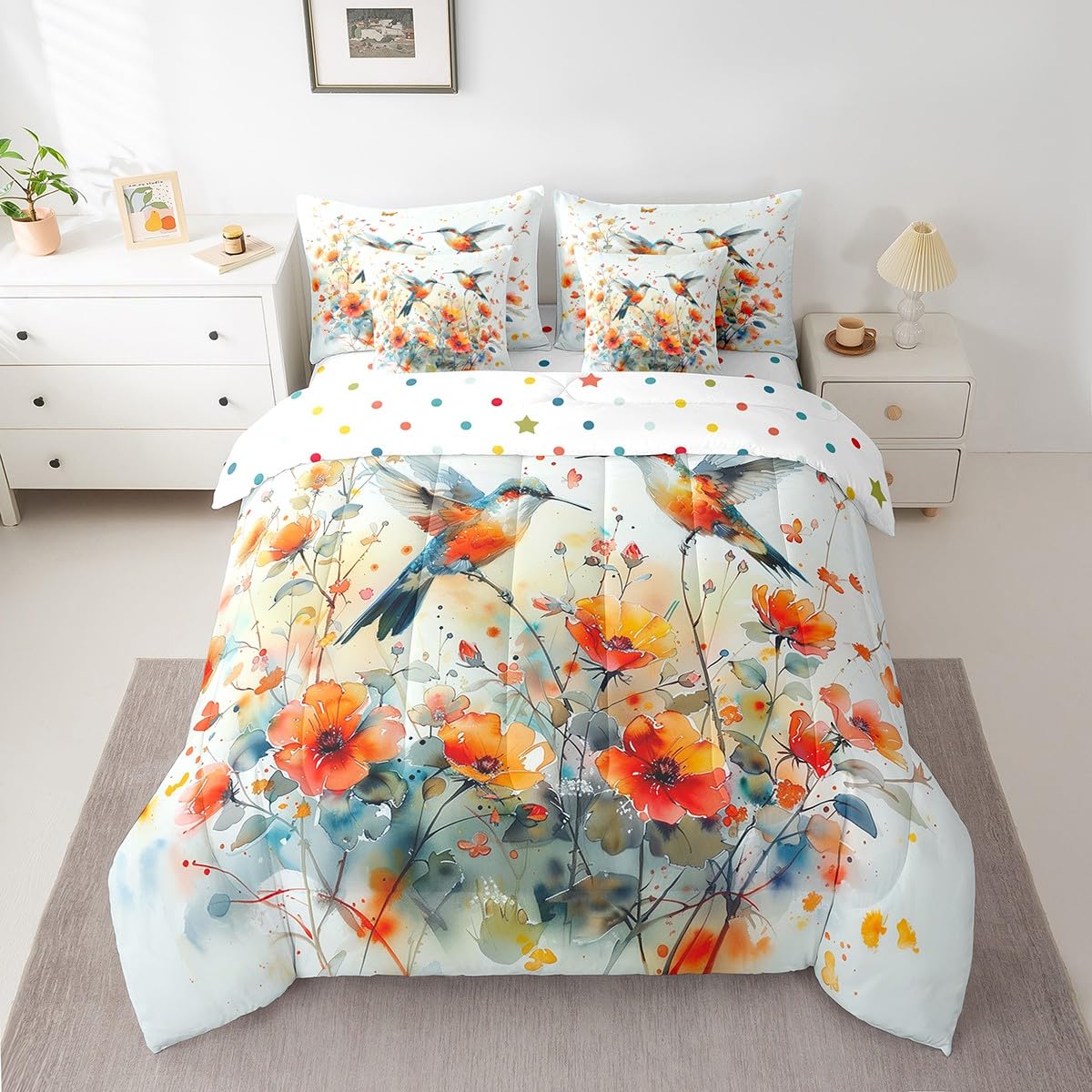 Butterfly and Dandelion Comforter Set with Floral Print Sheets