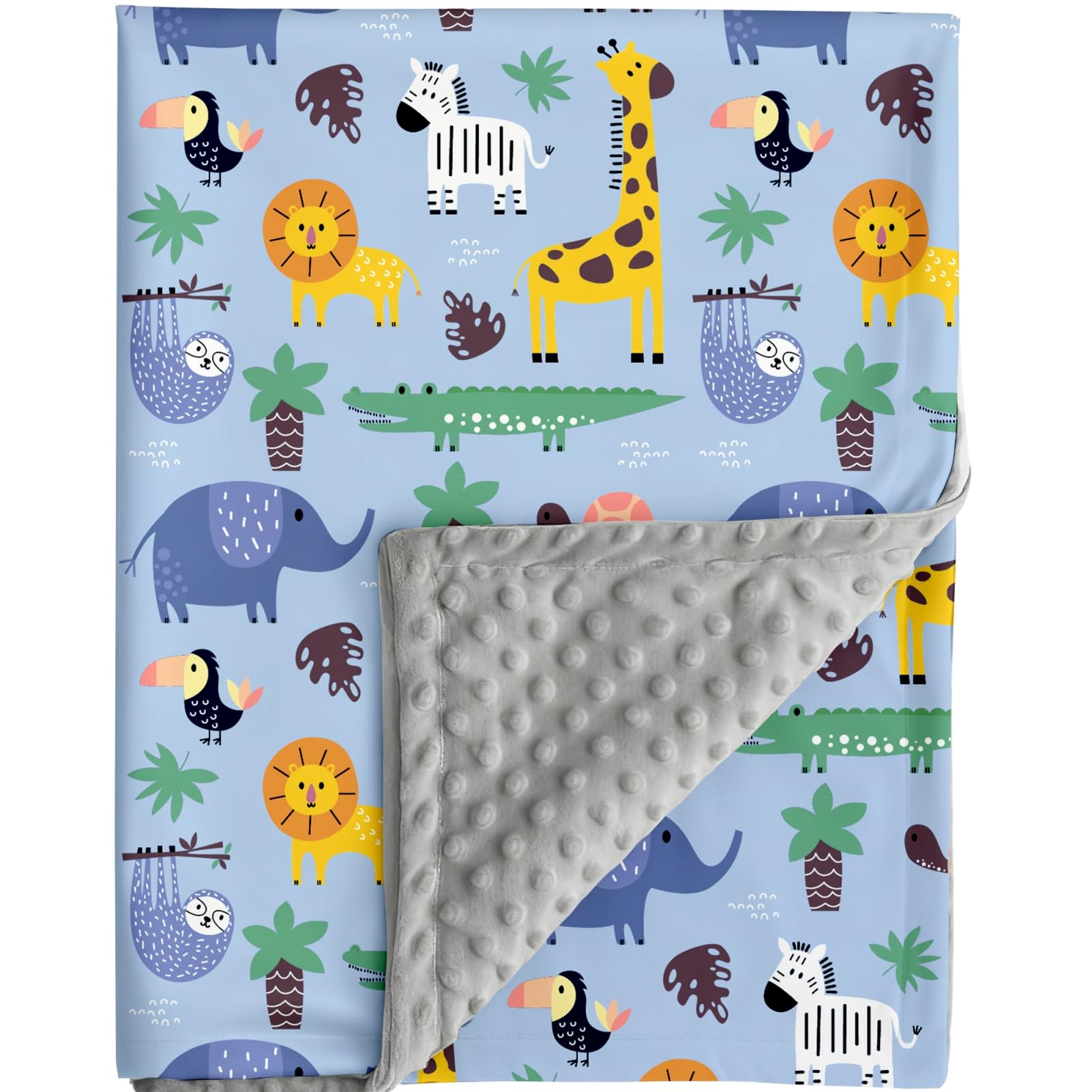 Safari Animal Baby Blanket with Double-Layer Dotted Backing