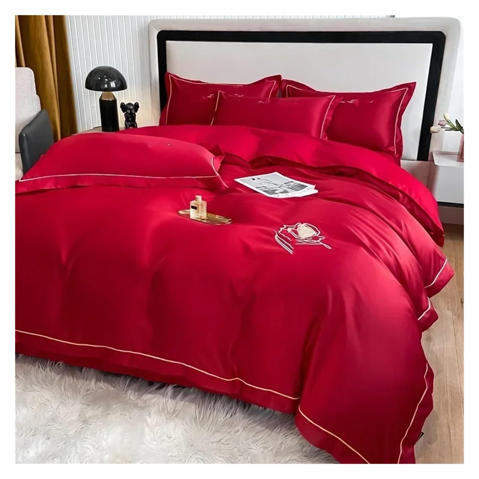 Girls Cotton Bedding Set with Heart and Butterfly Embroidery