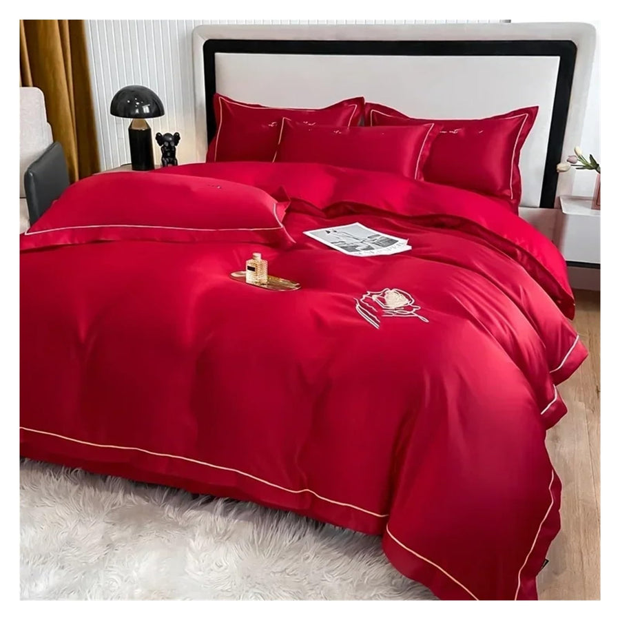 Girls Cotton Bedding Set with Heart and Butterfly Embroidery