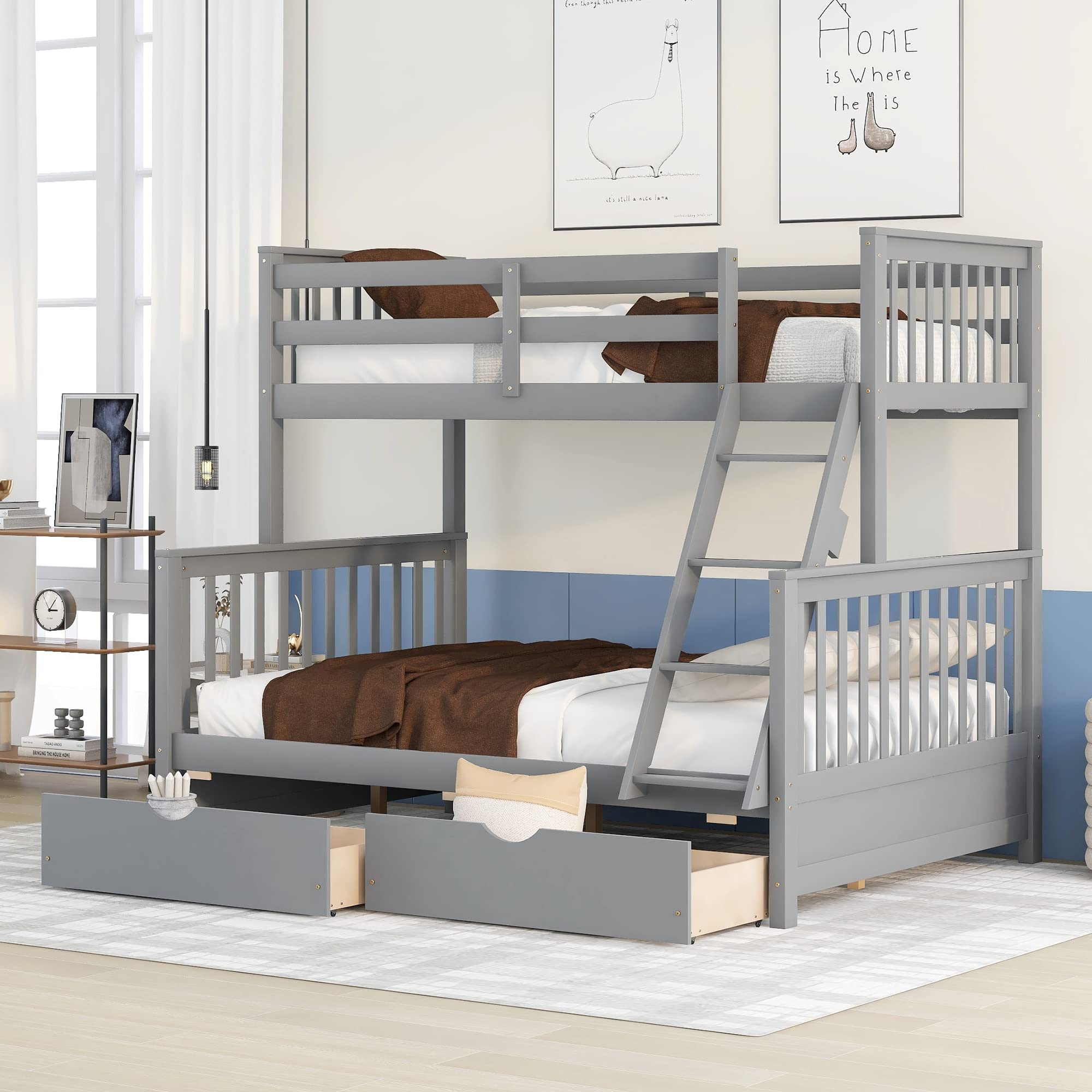 Bunk Bed with Safety Rail and Ladder
