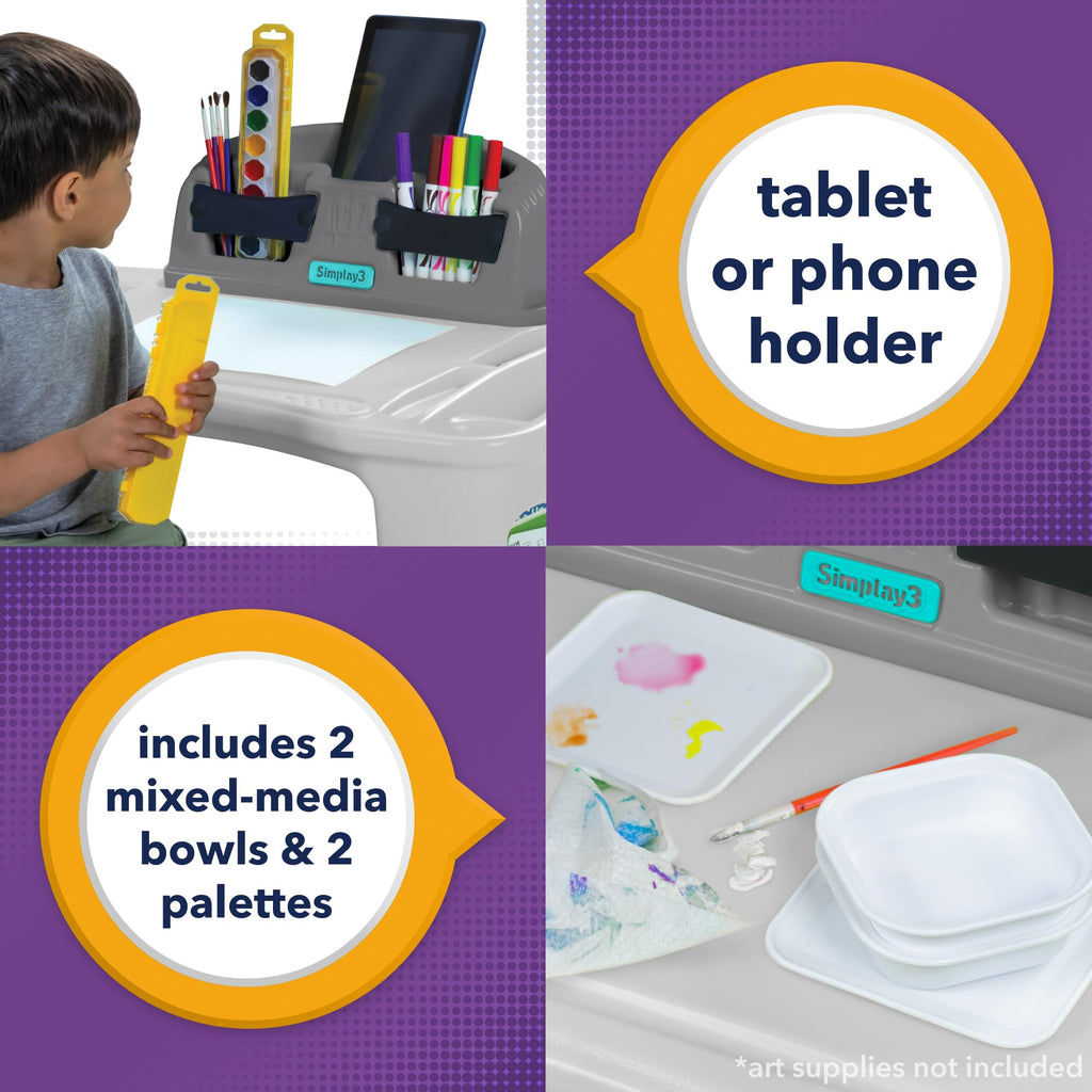 Kids Art Desk and Chair Set with Built-In Storage