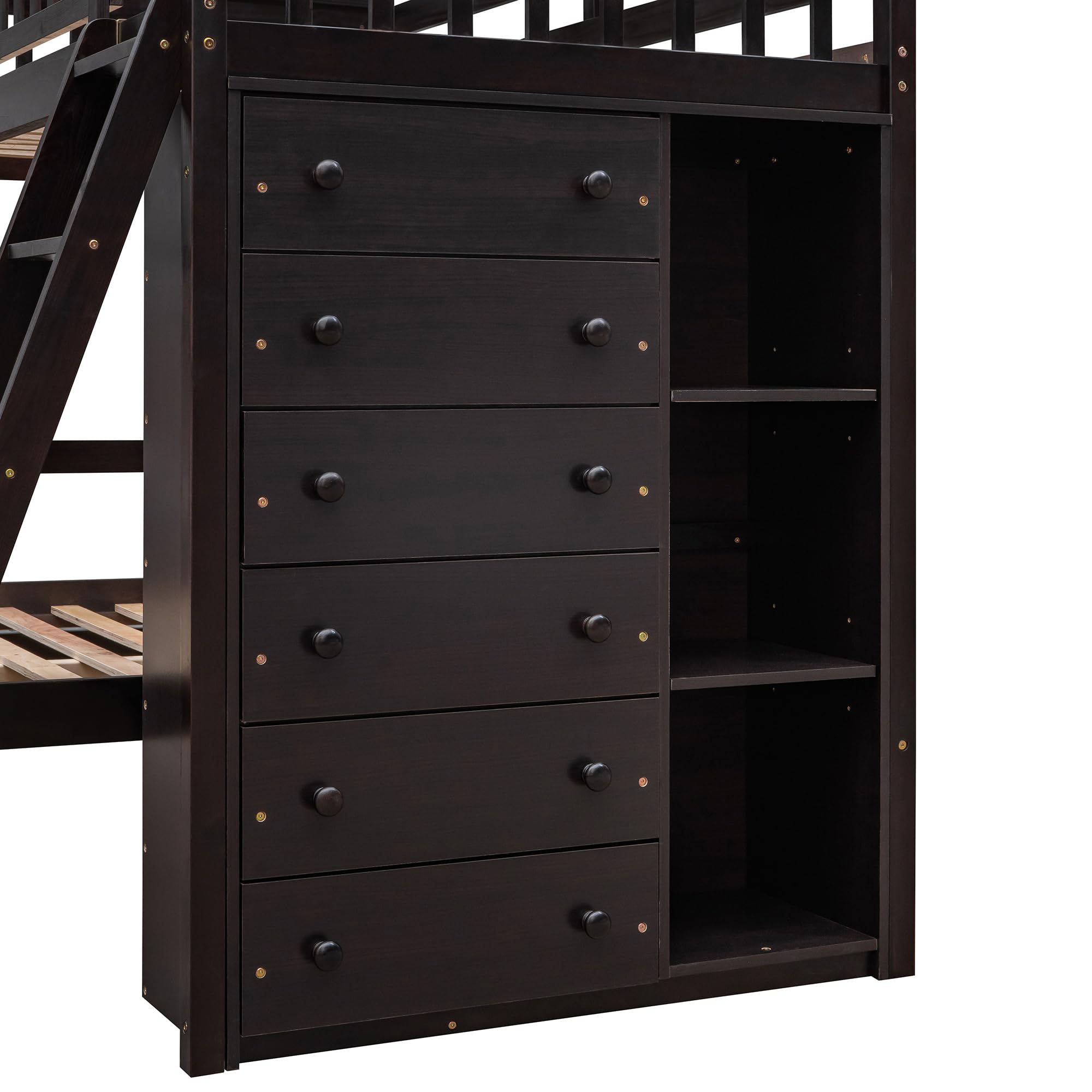 Twin Loft Bed with Storage Stairs and Solid Wood Frame