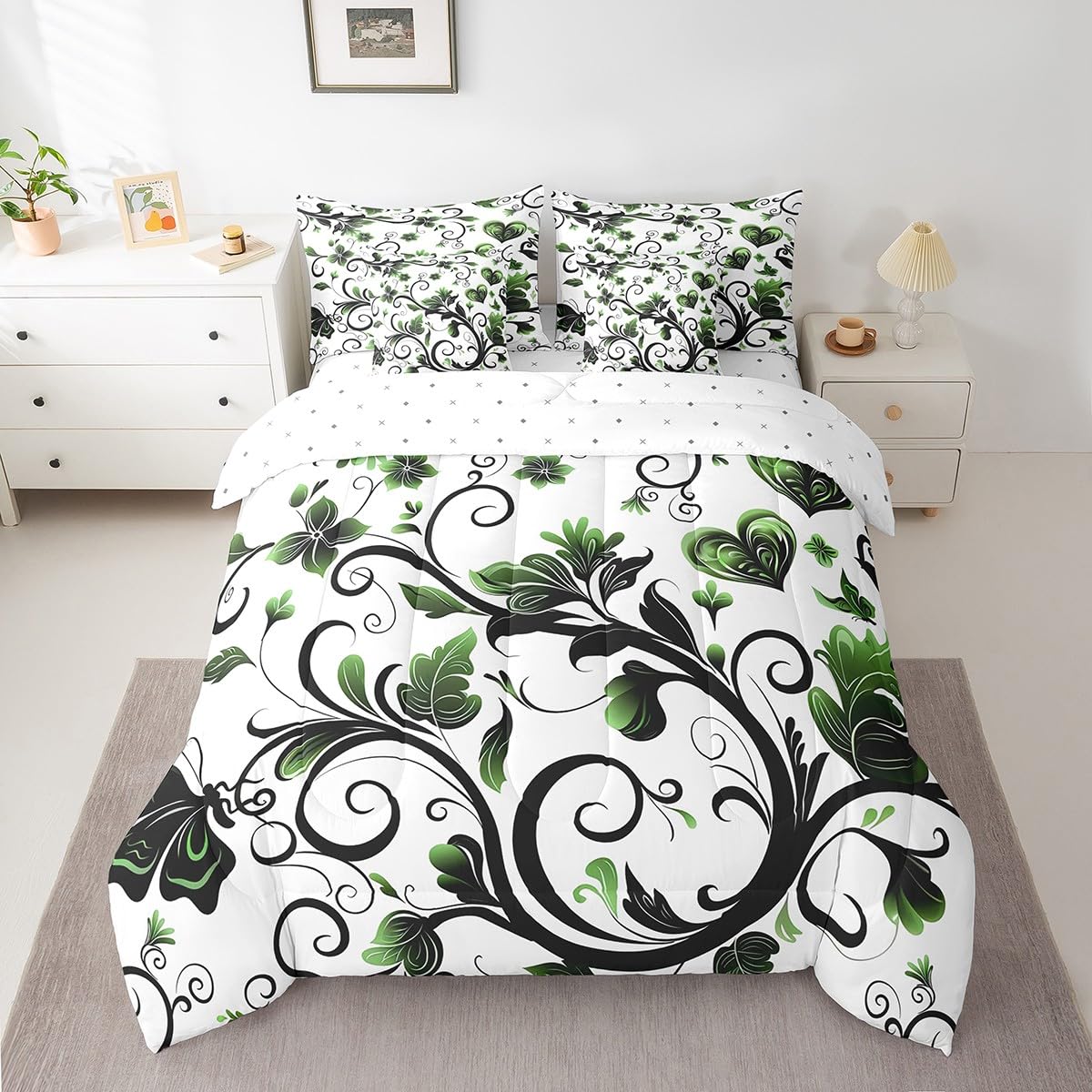 Butterfly and Dandelion Comforter Set with Floral Print Sheets