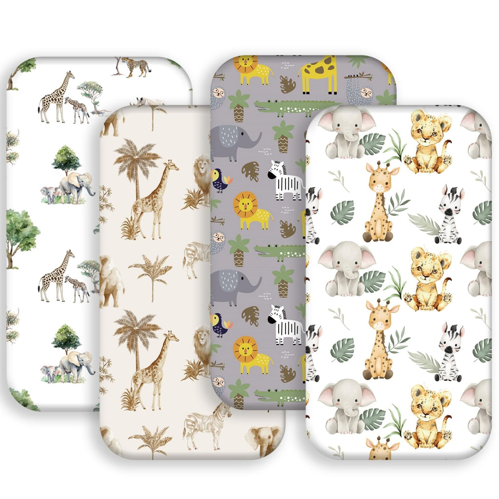 4-Pack Safari Animal Fitted Crib Sheet Set