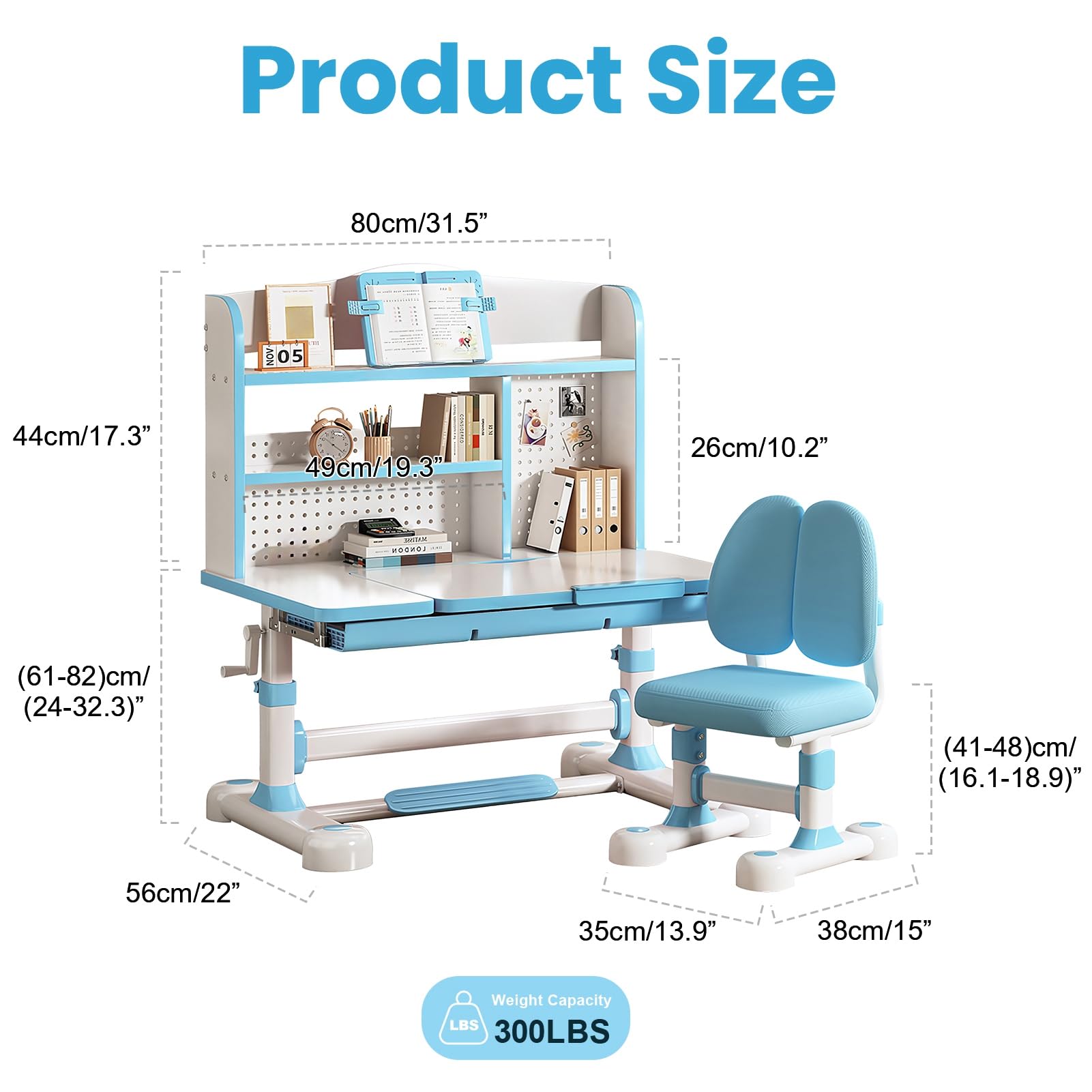 Height-Adjustable Kids Desk and Chair Set with Storage and Bookshelf