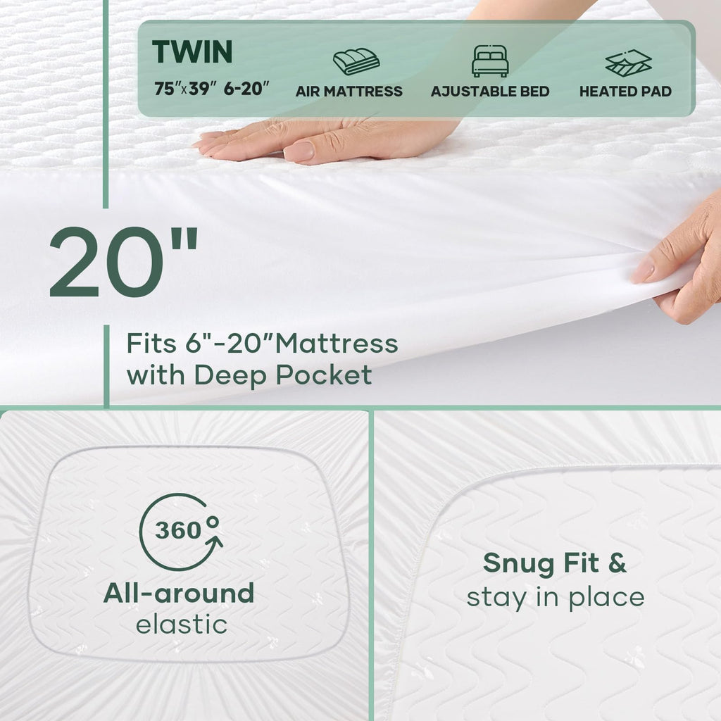100% Waterproof Fitted Mattress Protector – Cooling and Breathable