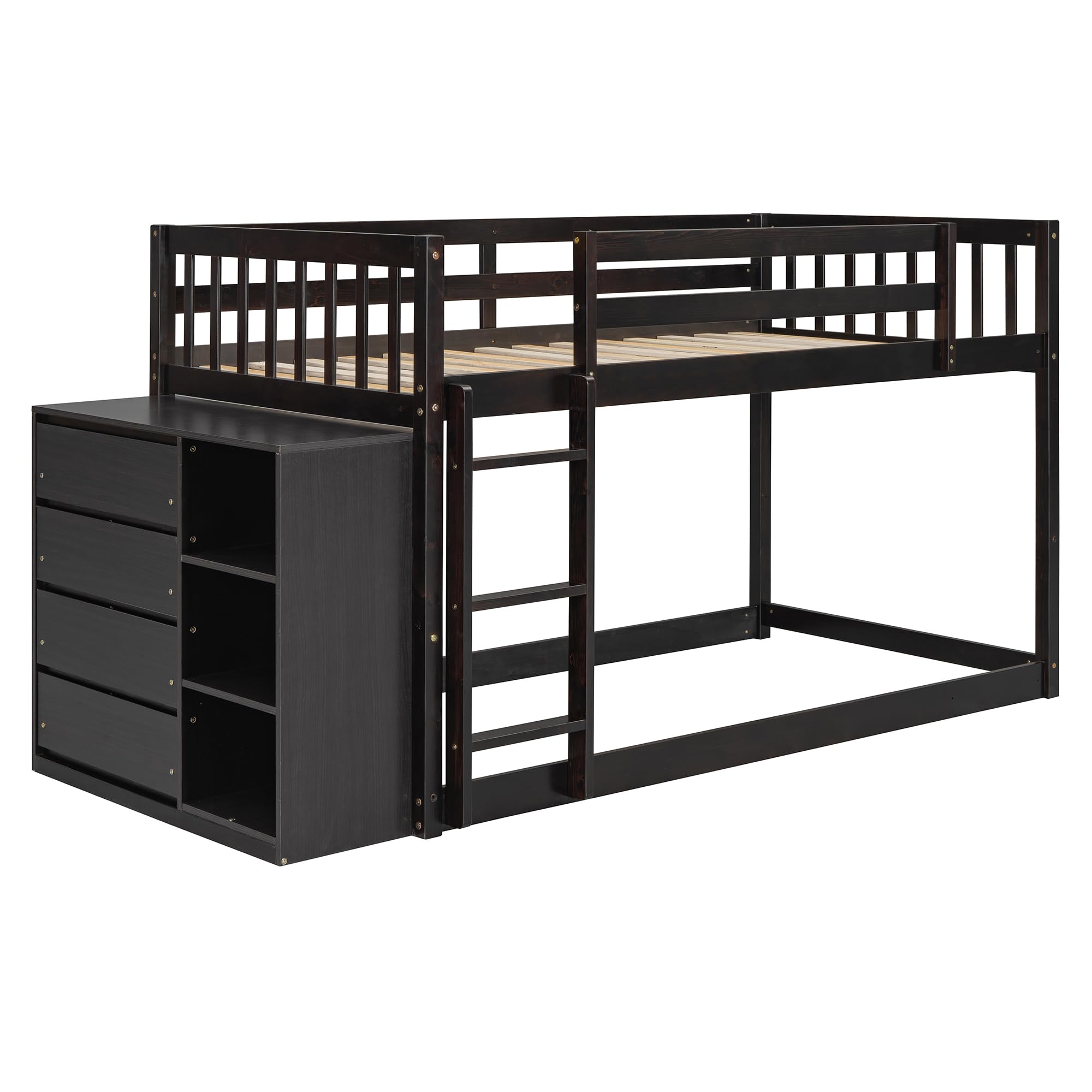 Twin Over Twin Bunk Bed with Drawers, Shelves and Ladder