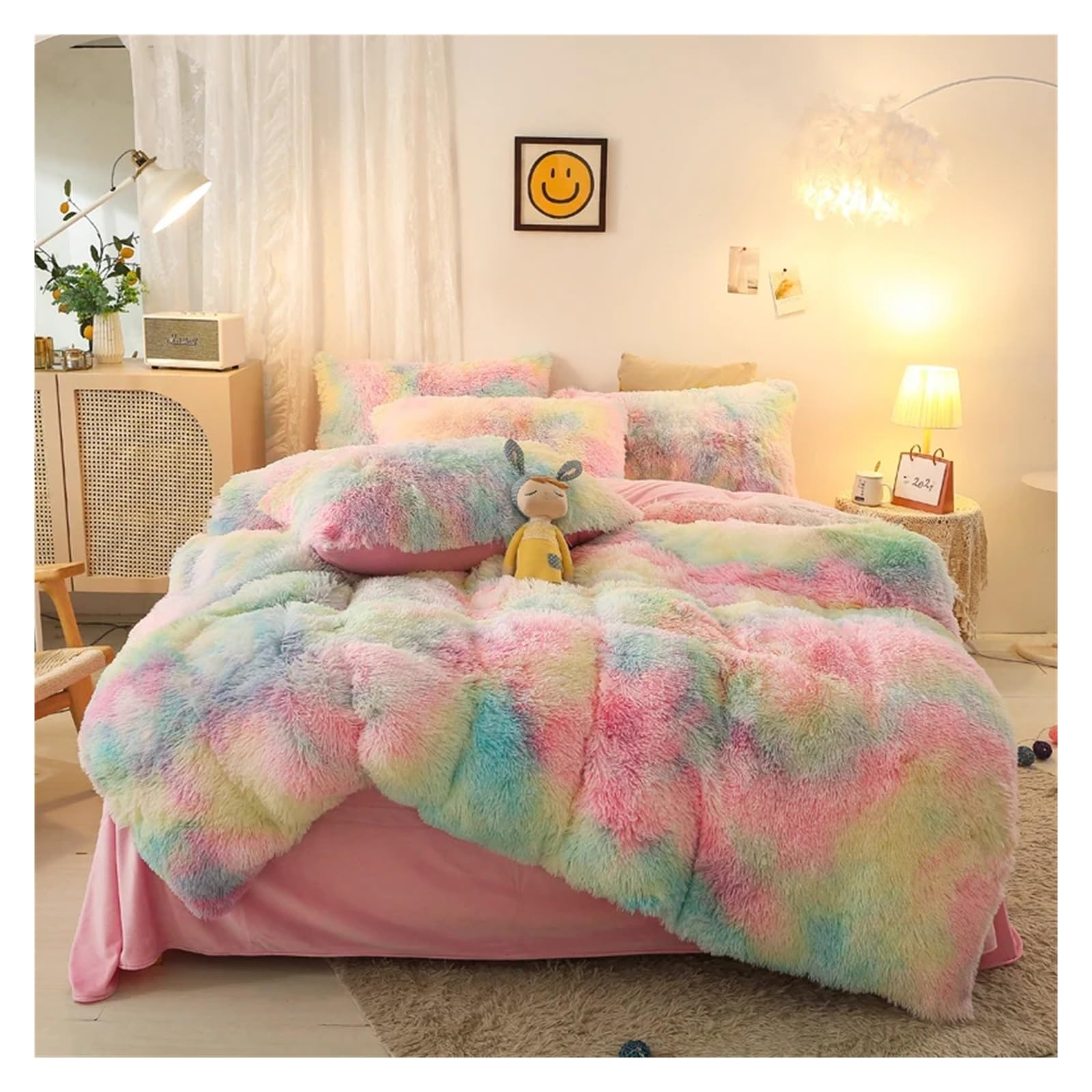 Luxury 4-Piece Shaggy Princess Bedding Set with Comforter and Blanket