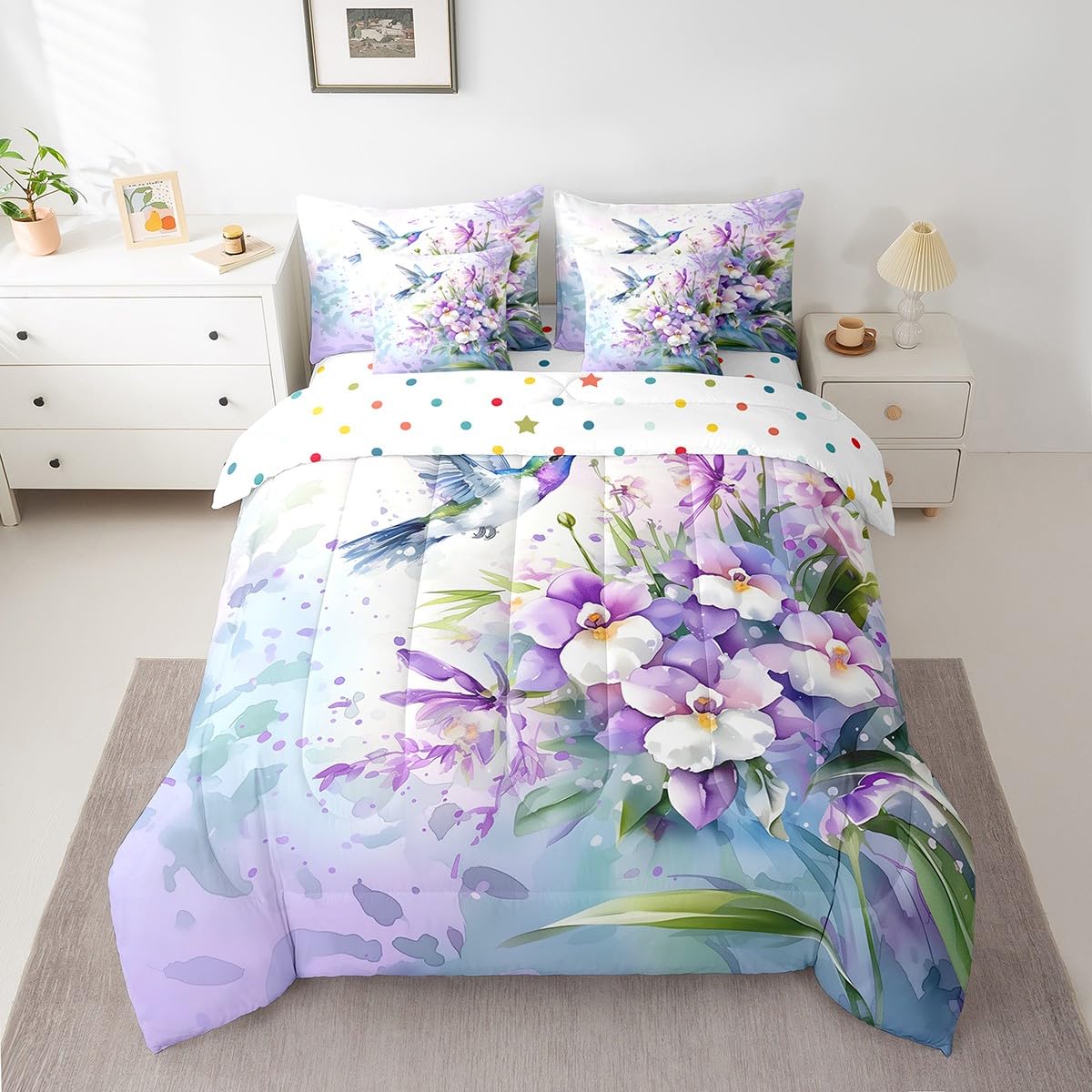 Butterfly and Dandelion Comforter Set with Floral Print Sheets