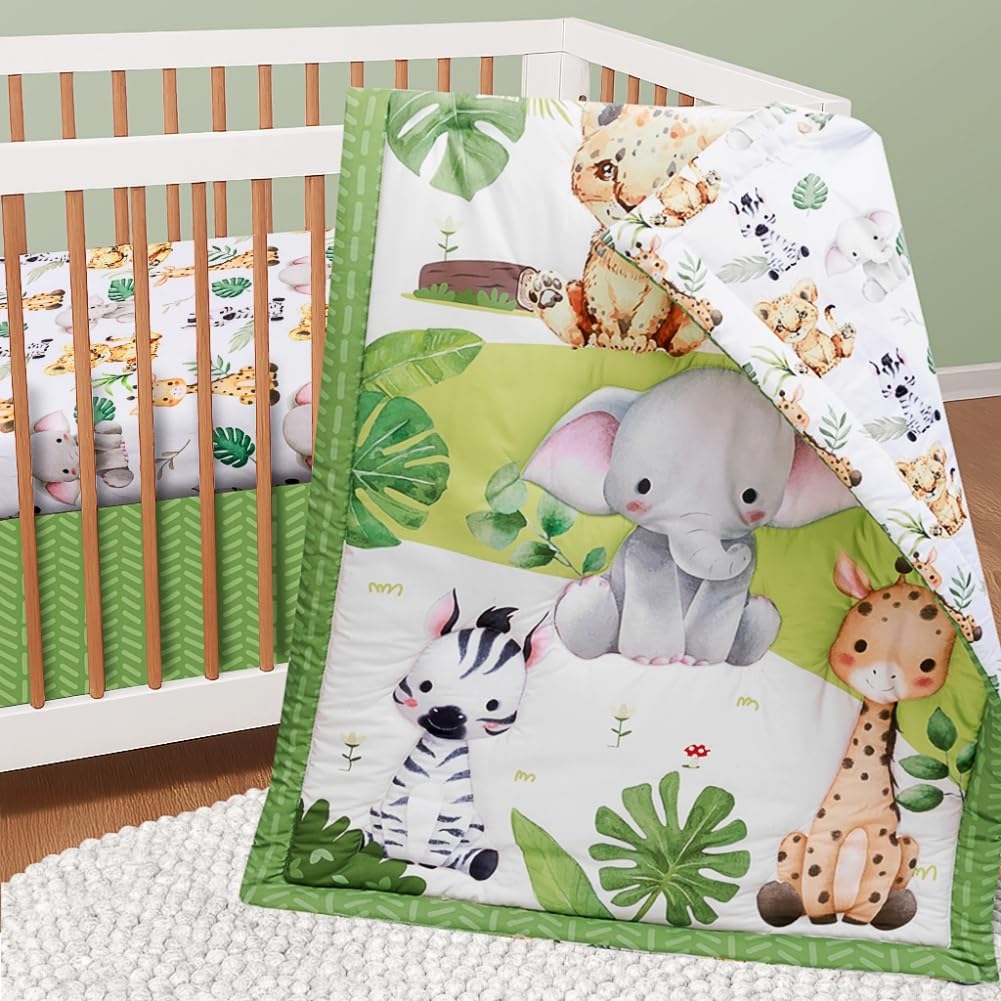 Safari Baby Crib Bedding Set with Comforter, Sheet, and Bed Skirt