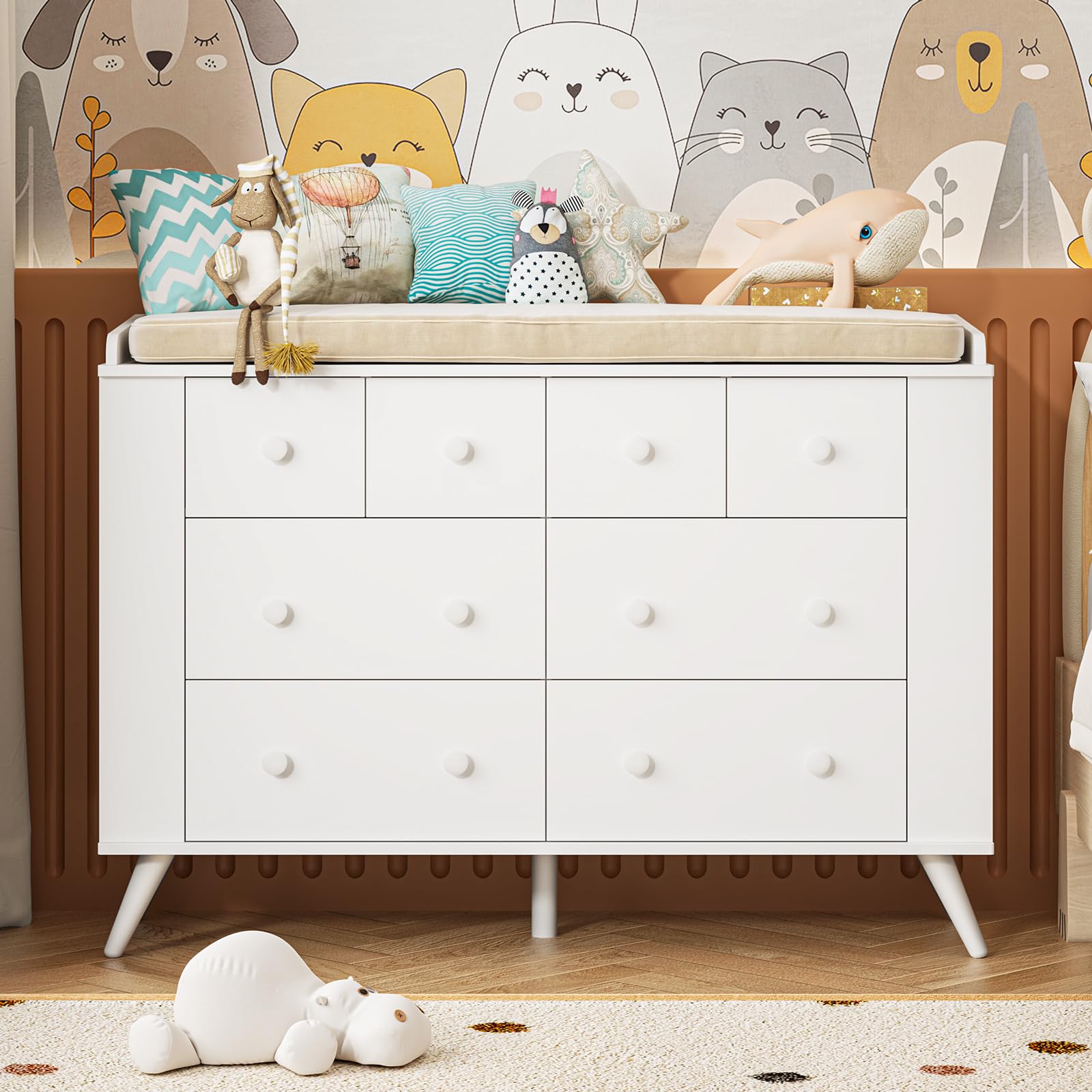 Kids Dresser with 8 Drawers, Changing Table and Open Shelving