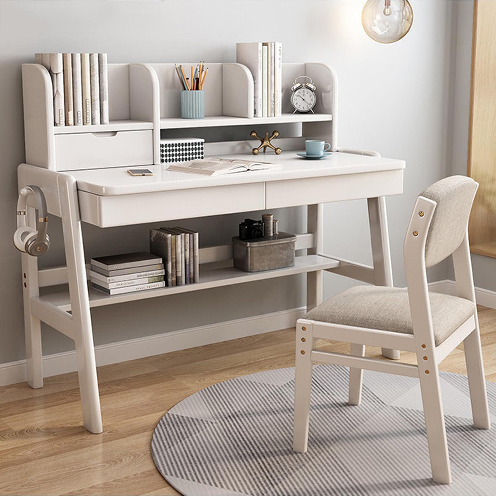 Modern Kids Wooden Desk with Open Shelf and Drawers