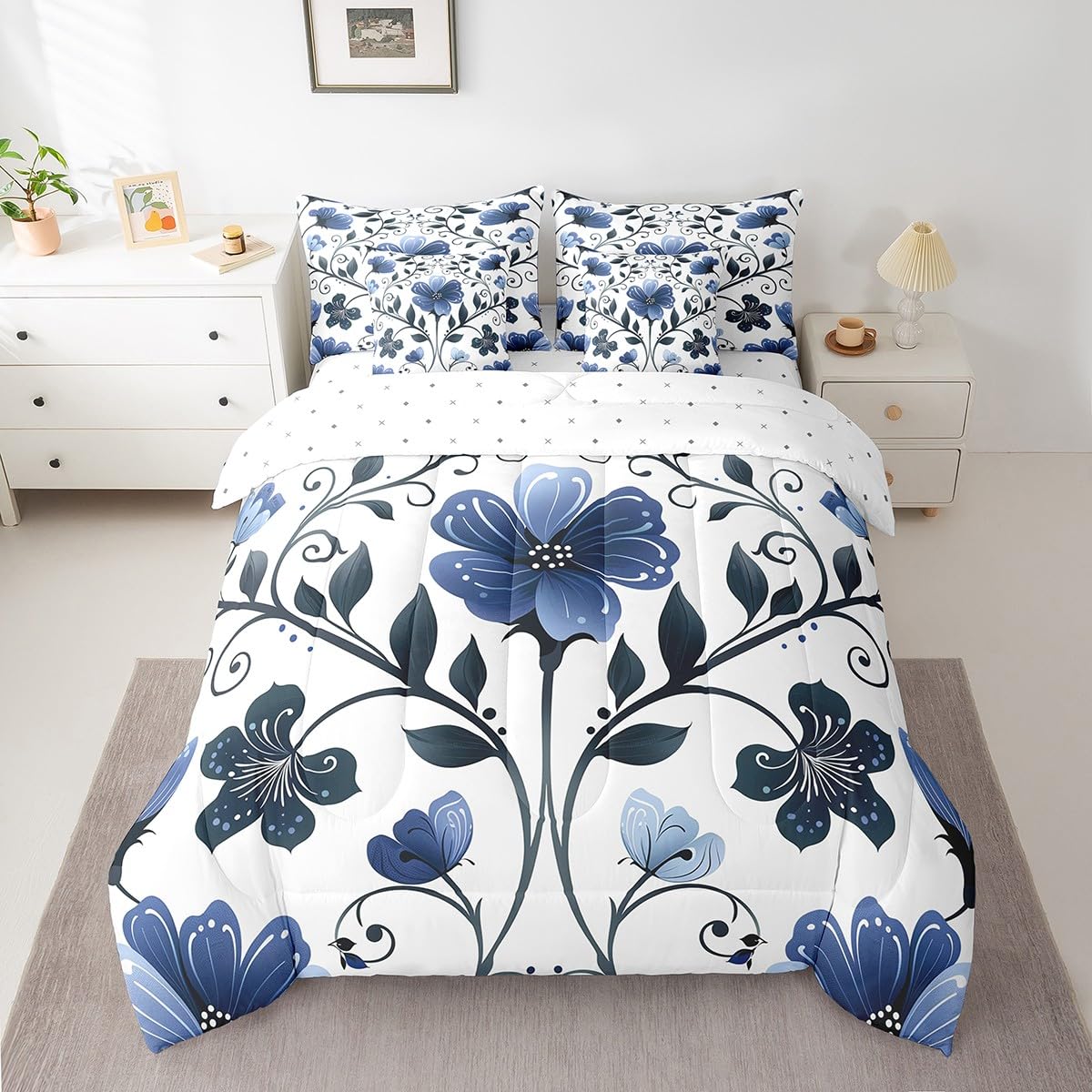 Butterfly and Dandelion Comforter Set with Floral Print Sheets