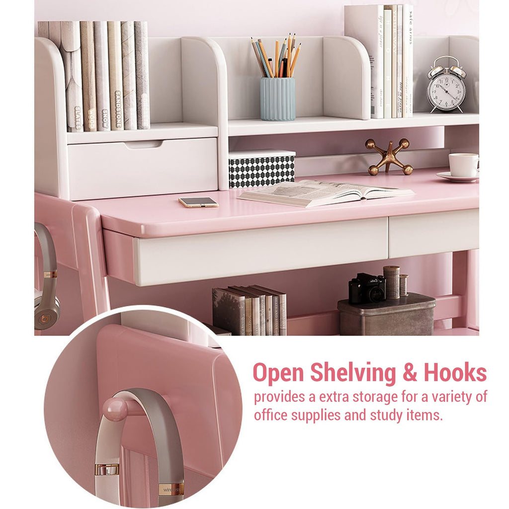 Modern Kids Wooden Desk with Open Shelf and Drawers