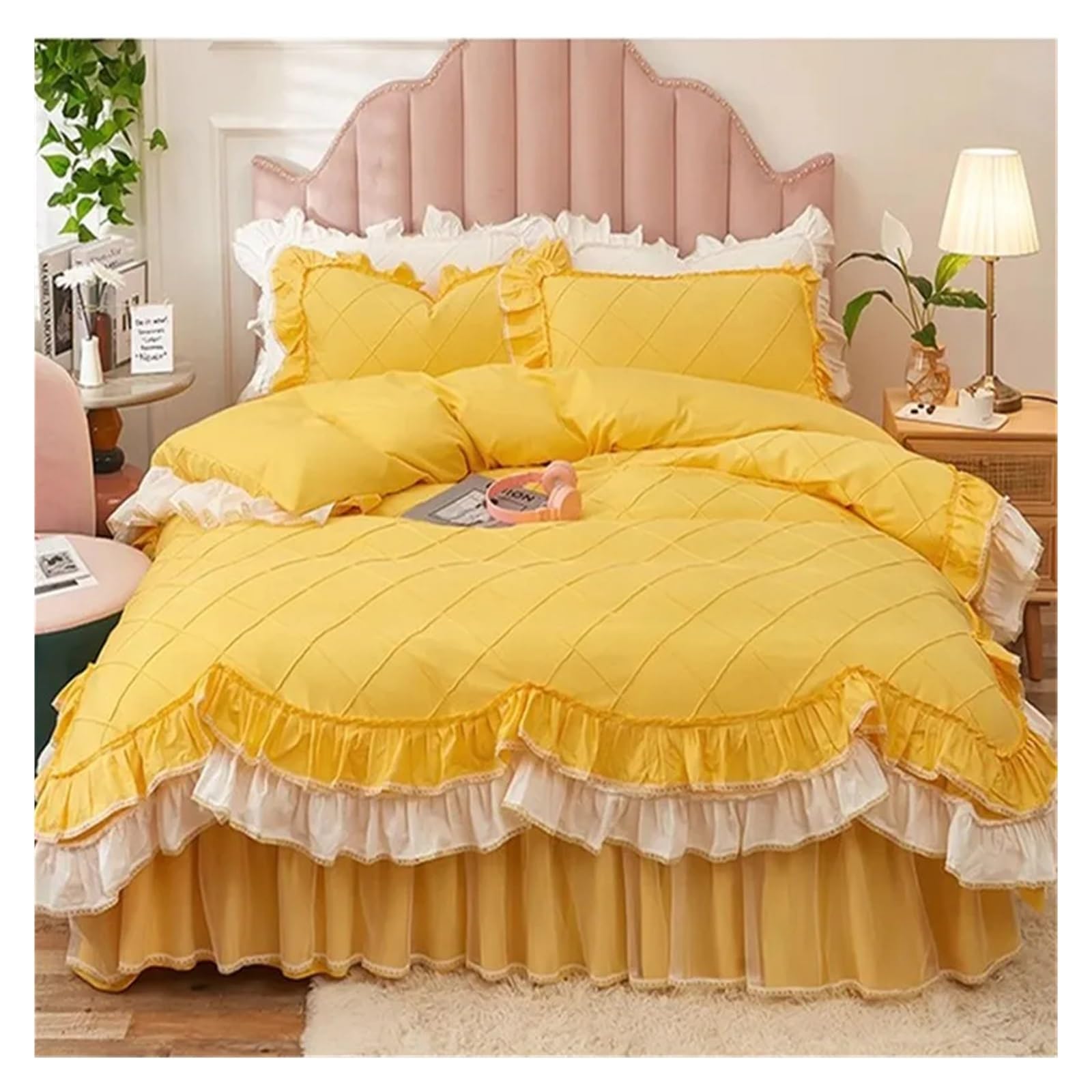 Girls Princess Ruffle Bedding Set with Quilt Cover and Pillowcases
