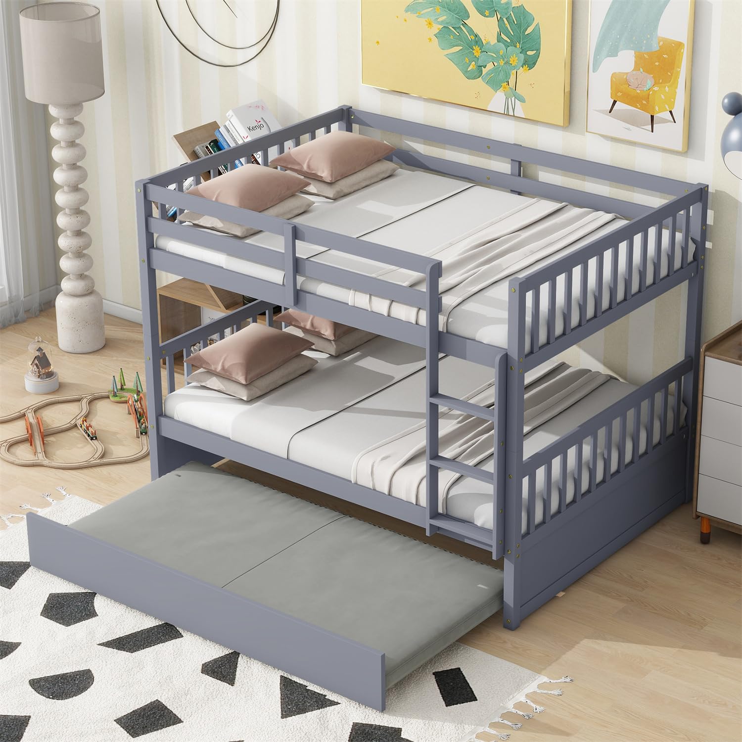 Bunk Bed with Safety Rail and Ladder