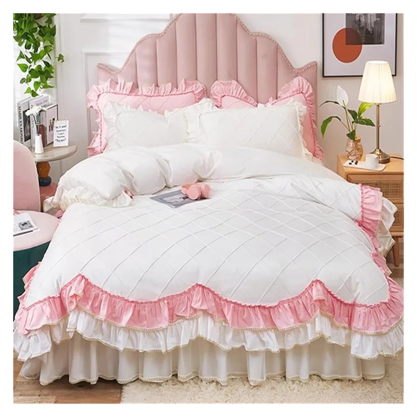 Girls Princess Ruffle Bedding Set with Quilt Cover and Pillowcases