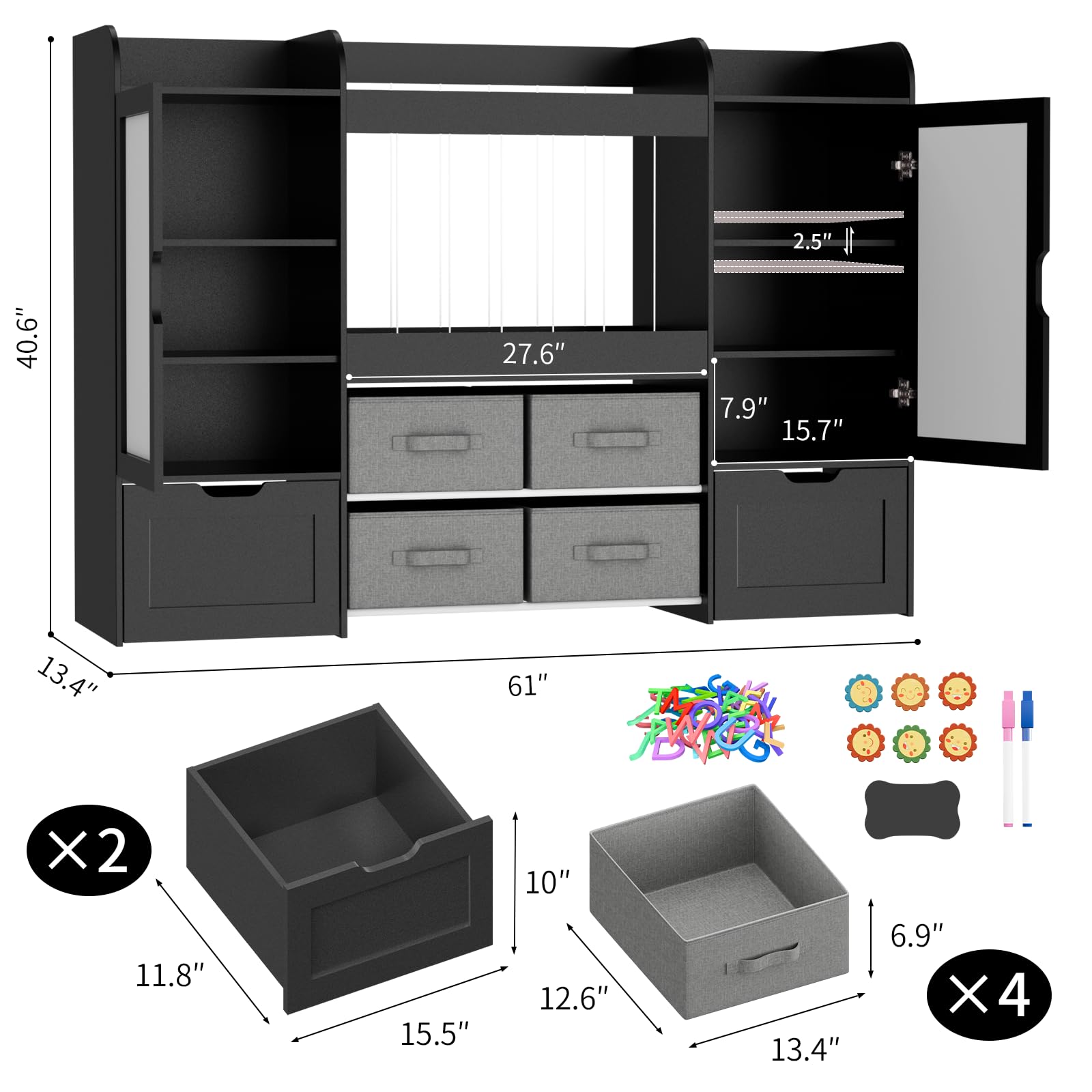 Montessori Kids Toy Storage Organizer with Bins, Toy Boxes, and Magnetic Board