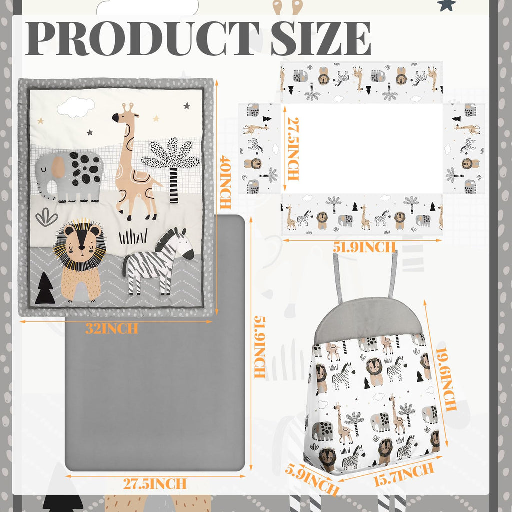 4-Piece Woodland Animal Crib Bedding Set with Blanket, Sheet, Skirt, and Diaper Stacker