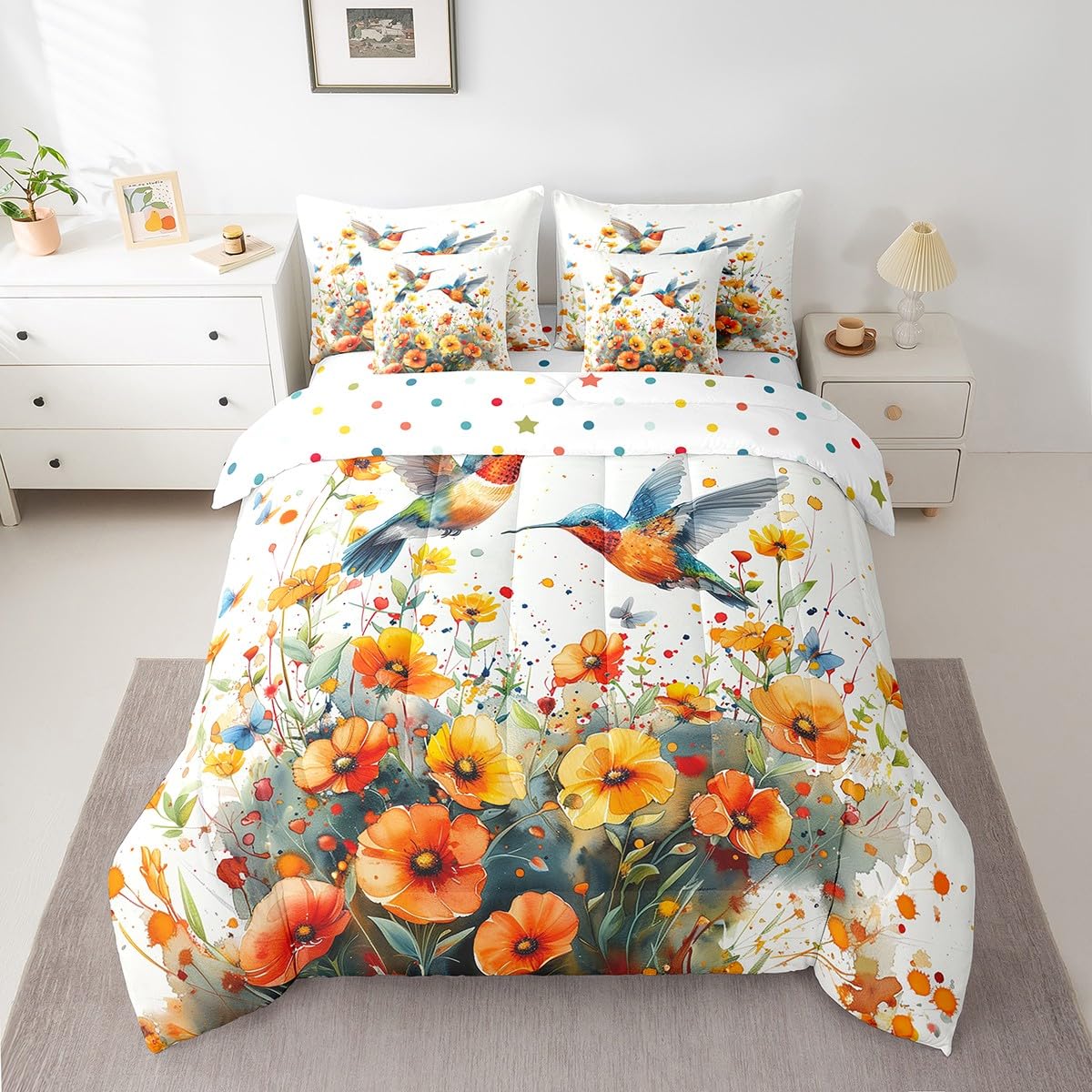 Butterfly and Dandelion Comforter Set with Floral Print Sheets