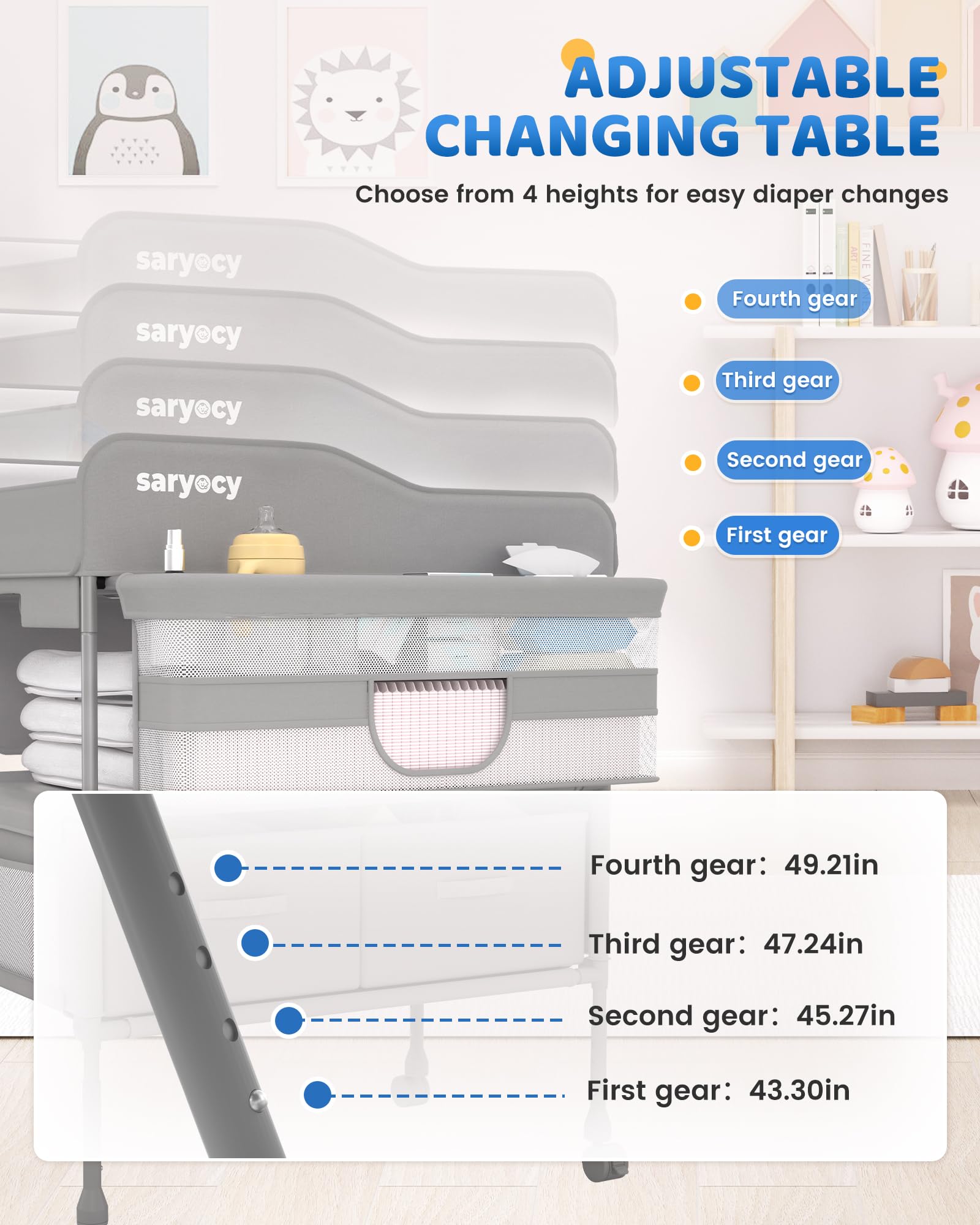 Baby Changing Table with Storage and Adjustable Height