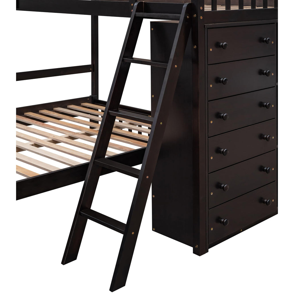 Twin Loft Bed with Storage Stairs and Solid Wood Frame