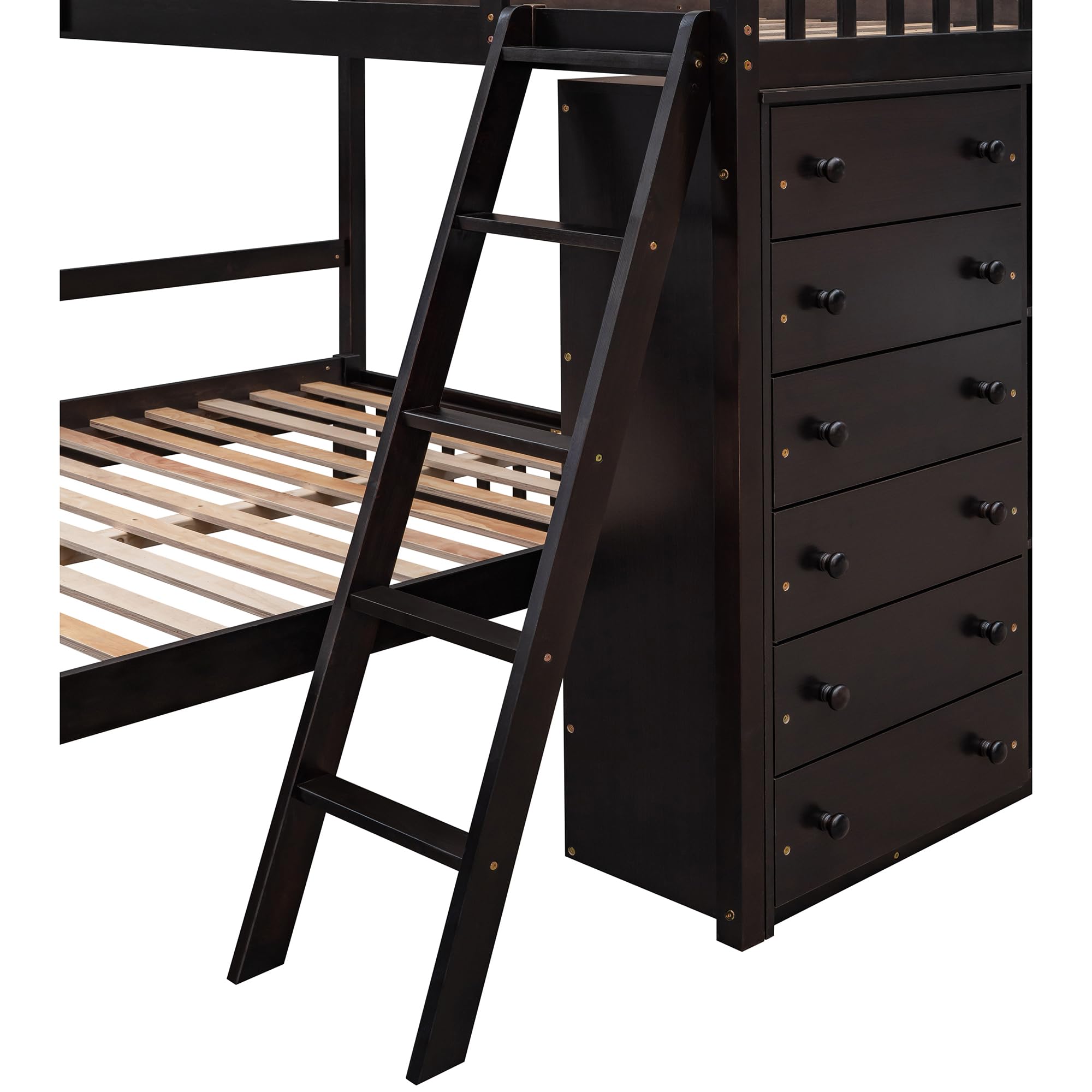 Twin Loft Bed with Storage Stairs and Solid Wood Frame