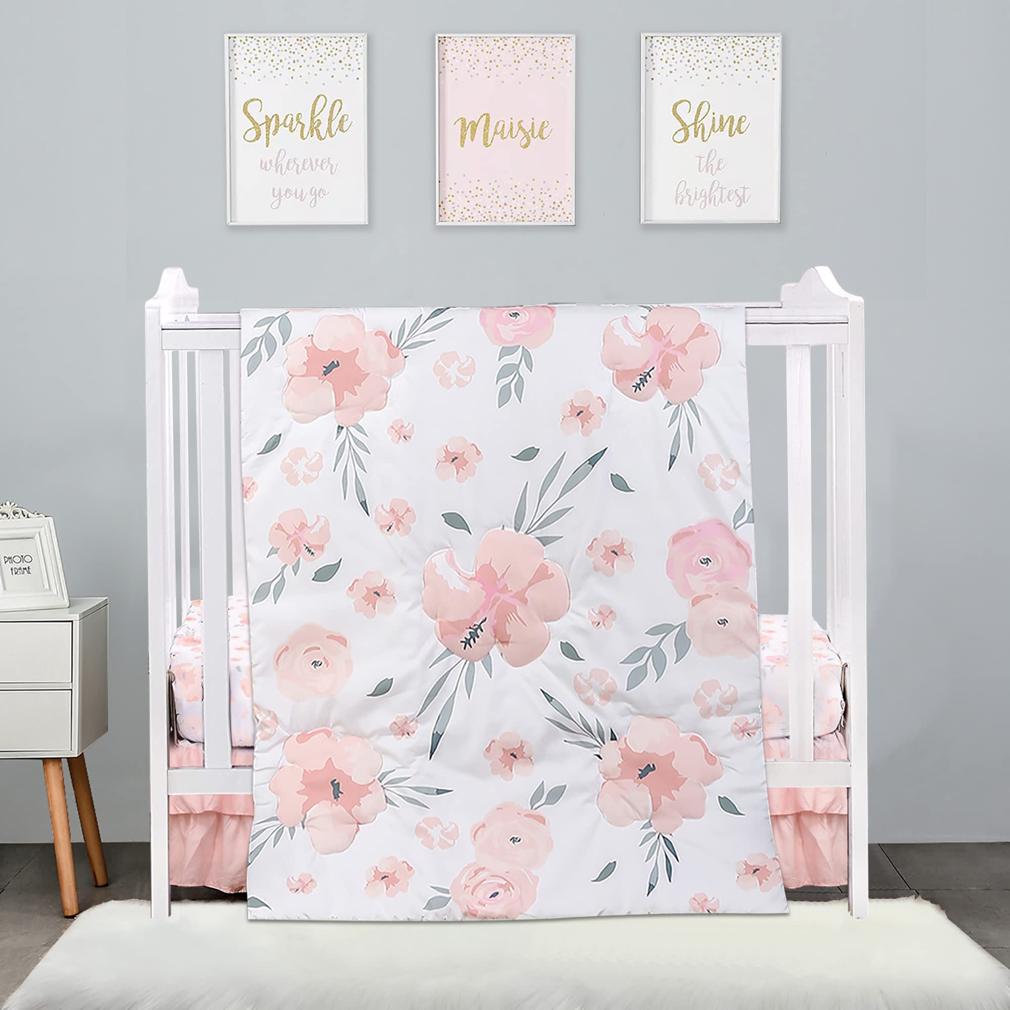 Crib Bedding Set with Skirt, Blanket, and Sheet for Babies