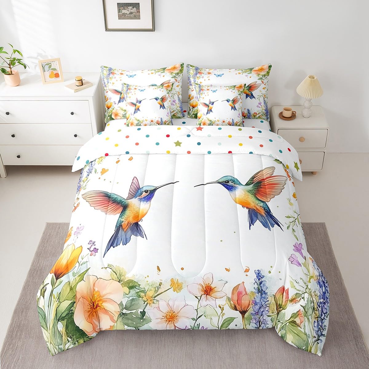 Butterfly and Dandelion Comforter Set with Floral Print Sheets