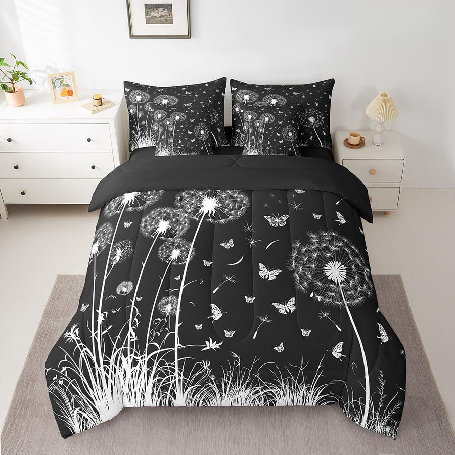 Butterfly and Dandelion Comforter Set with Floral Print Sheets