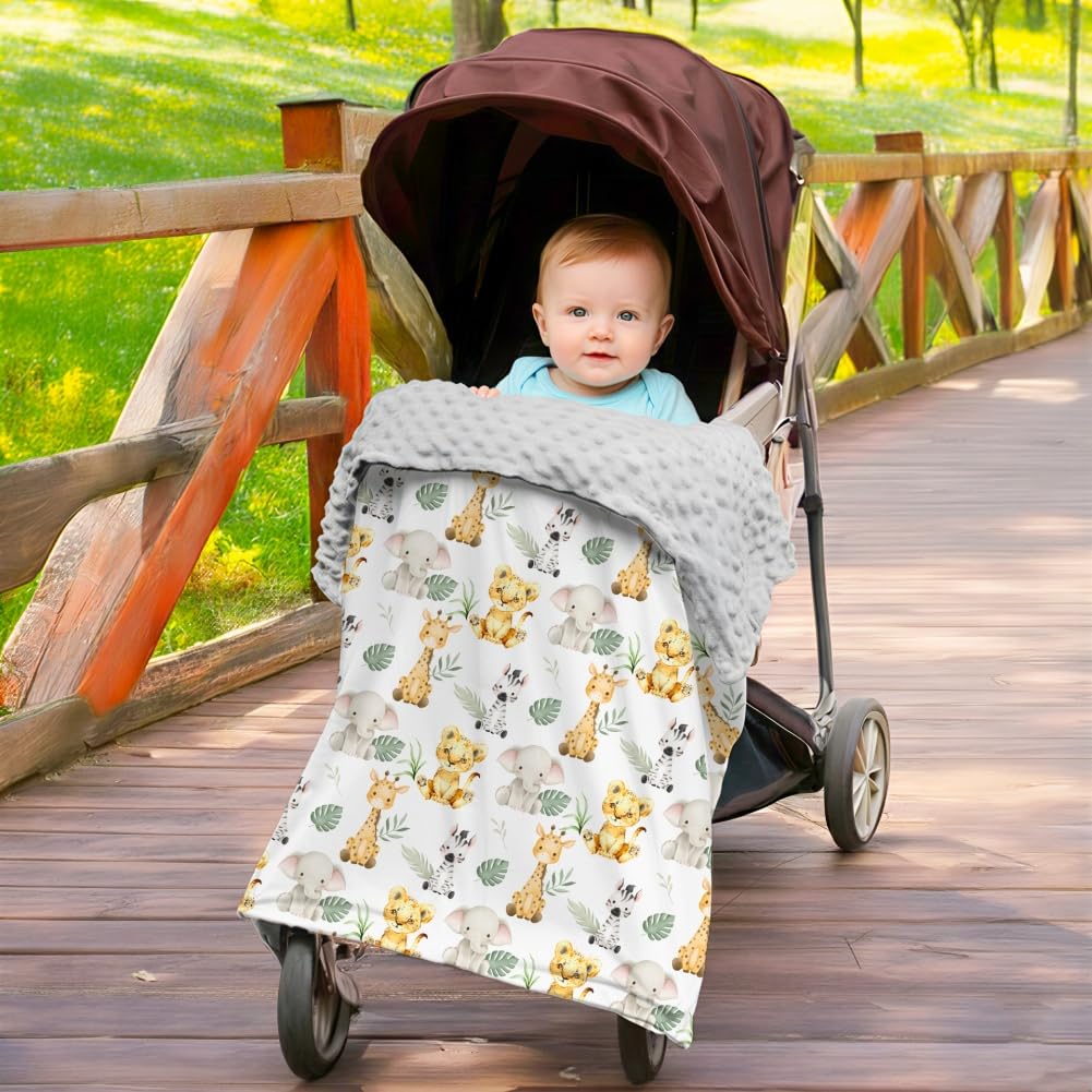 Safari Animal Baby Blanket with Double-Layer Dotted Backing