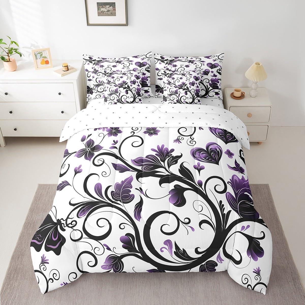 Butterfly and Dandelion Comforter Set with Floral Print Sheets