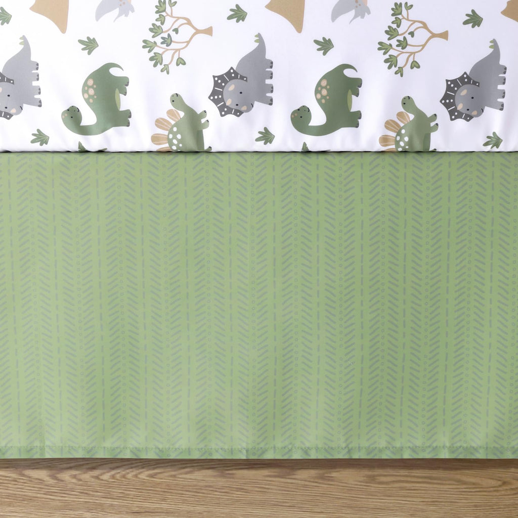 The Peanutshell 3 Piece Baby Crib Bedding Set for Boys - Newborn, Infant & Toddler Nursery Bed Set Decor with Fitted Crib Sheet, Dust Ruffle Comforter - Dinosaur Dreams