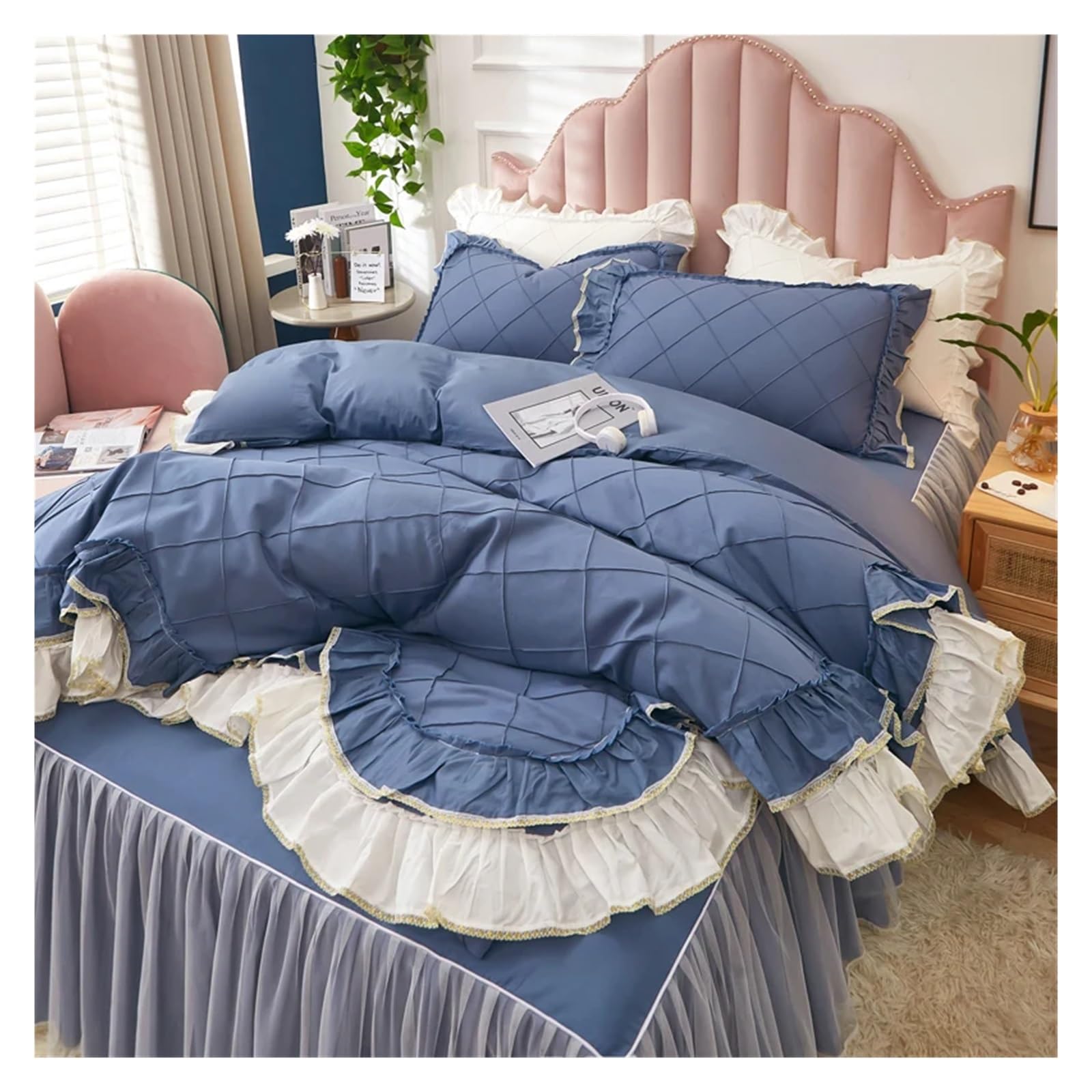 Girls Princess Ruffle Bedding Set with Quilt Cover and Pillowcases