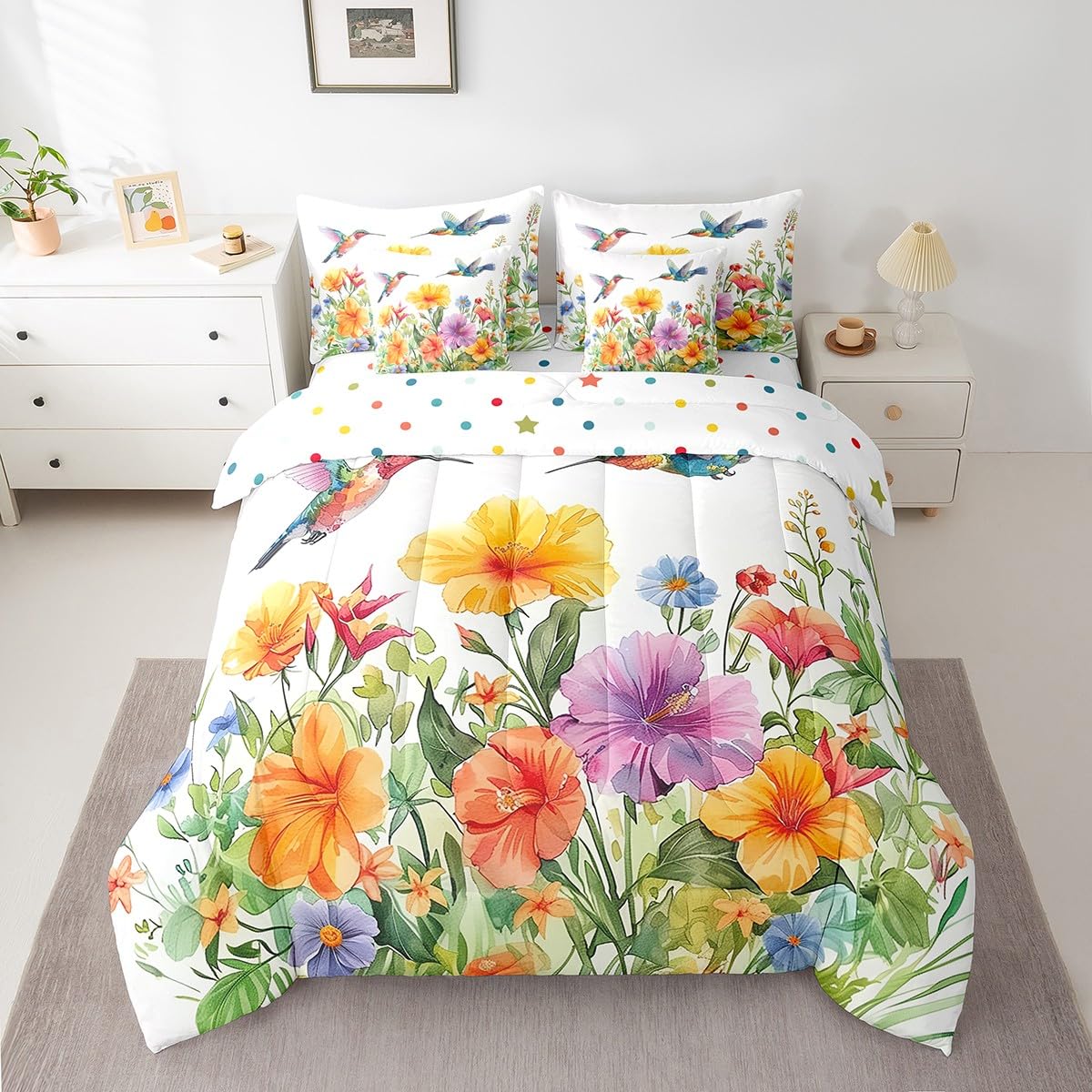 Butterfly and Dandelion Comforter Set with Floral Print Sheets