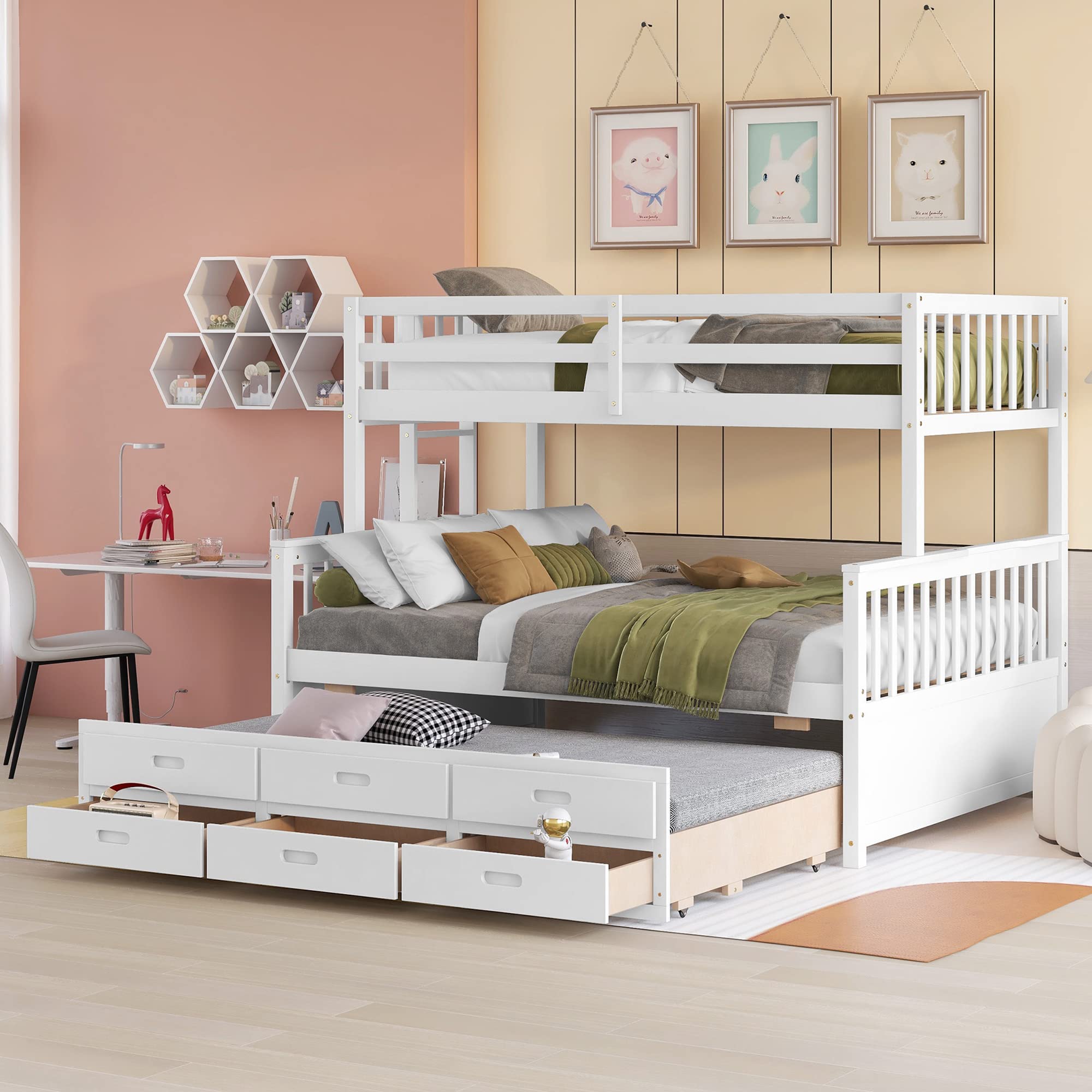 Bunk Bed with Safety Rail and Ladder