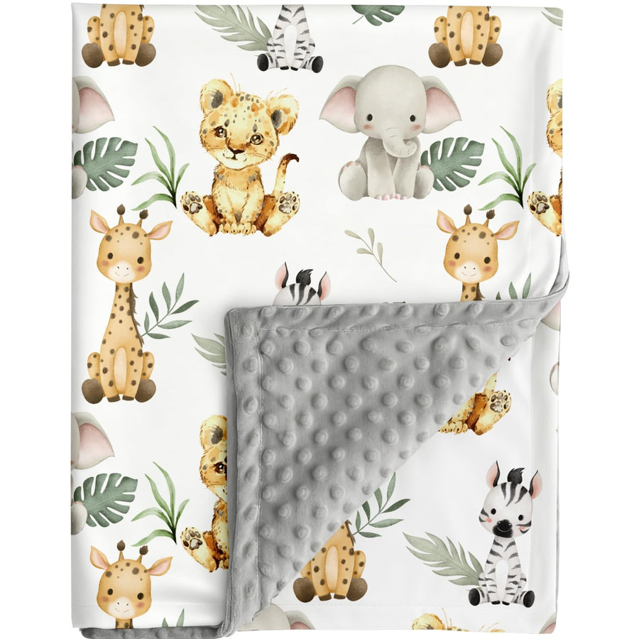 Safari Animal Baby Blanket with Double-Layer Dotted Backing