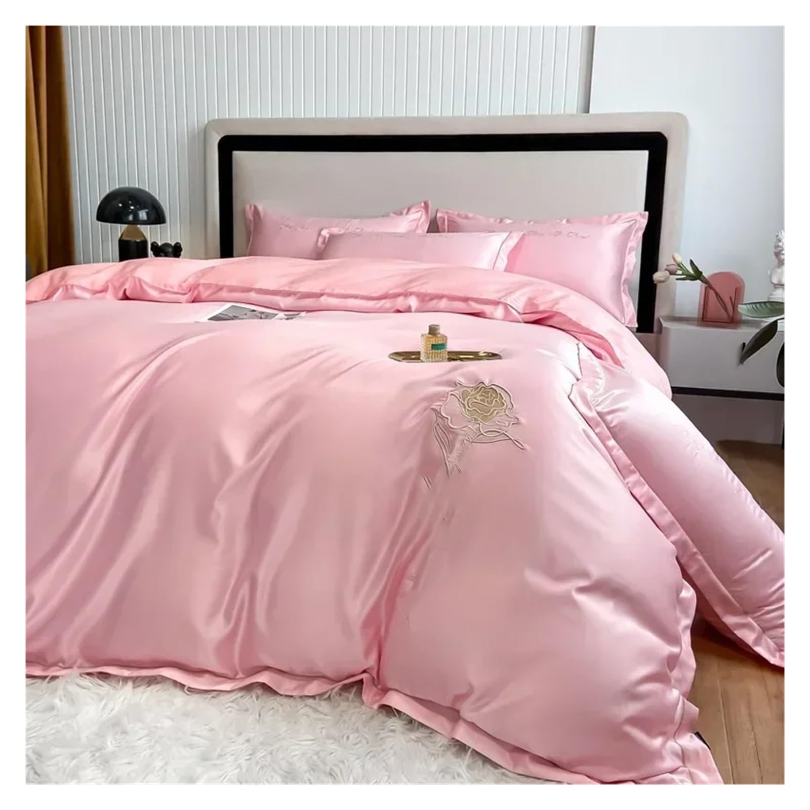 Girls Cotton Bedding Set with Heart and Butterfly Embroidery