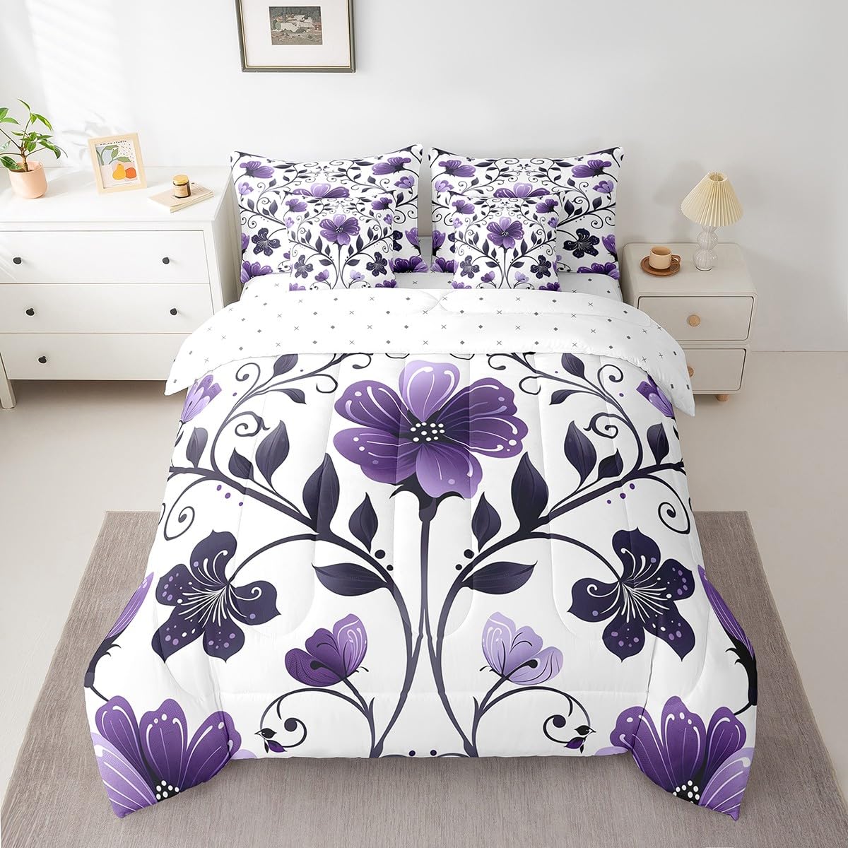 Butterfly and Dandelion Comforter Set with Floral Print Sheets