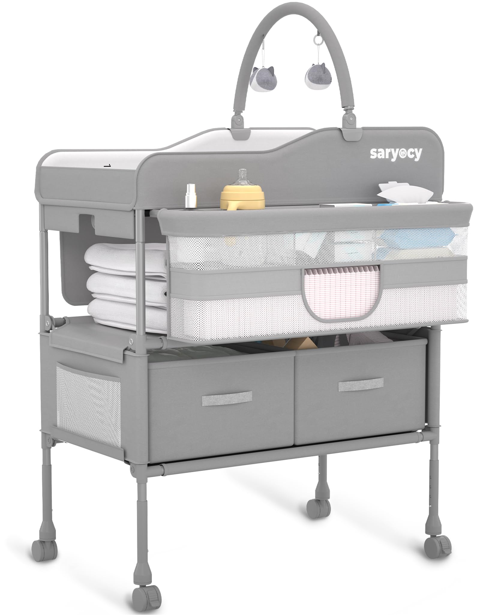 Baby Changing Table with Storage and Adjustable Height