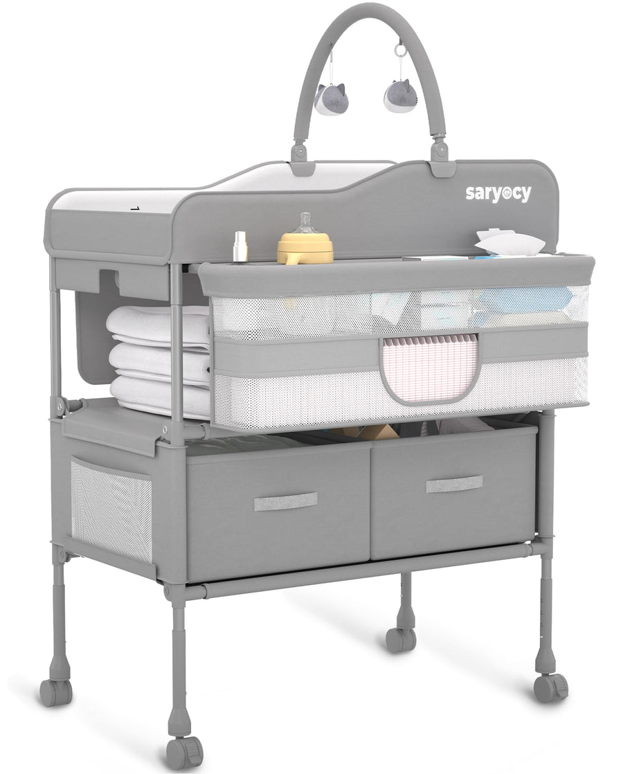 Baby Changing Table with Storage and Adjustable Height