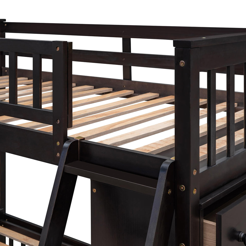 Twin Loft Bed with Storage Stairs and Solid Wood Frame