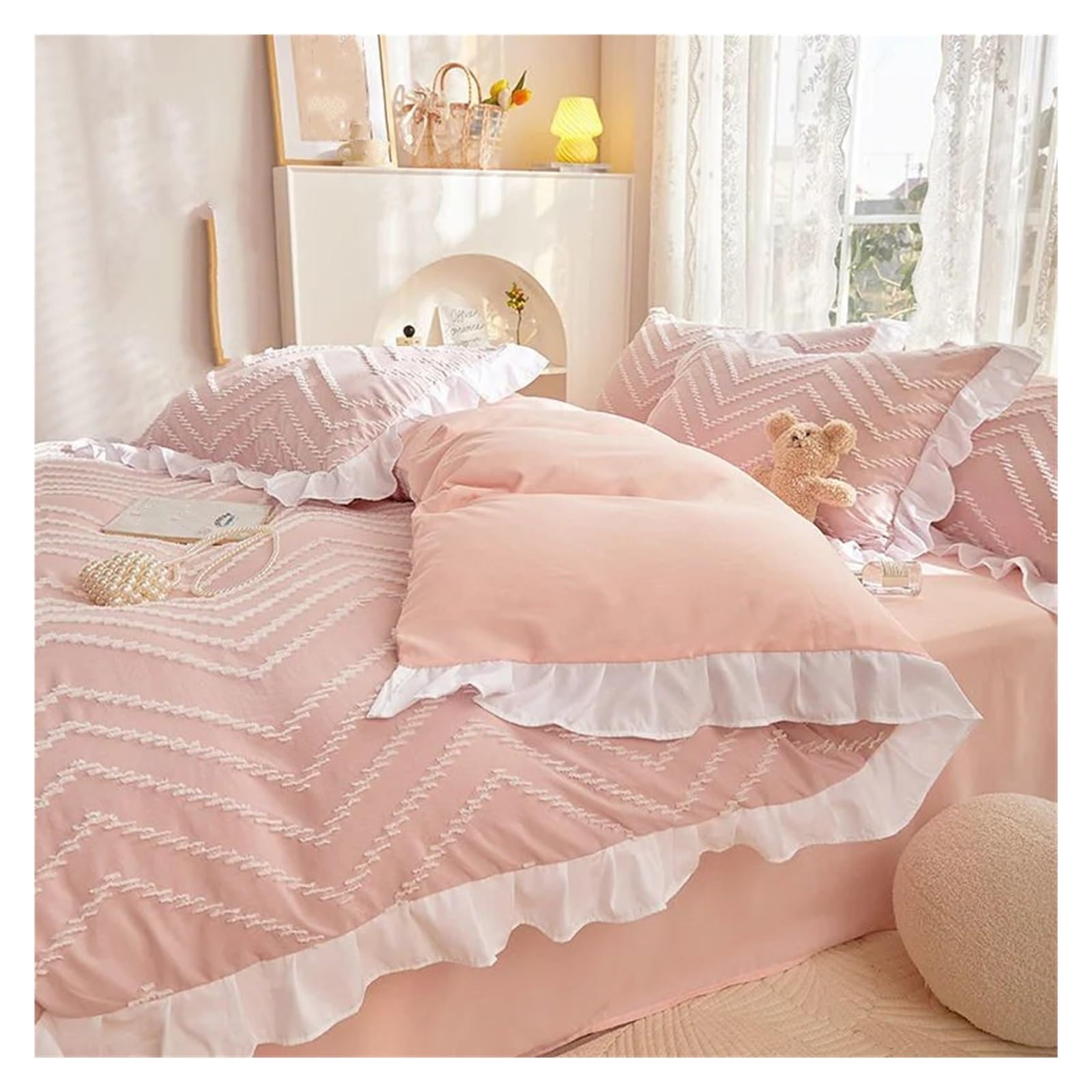 Blue Lace Bedding Set with Quilt Cover and Pillowcases