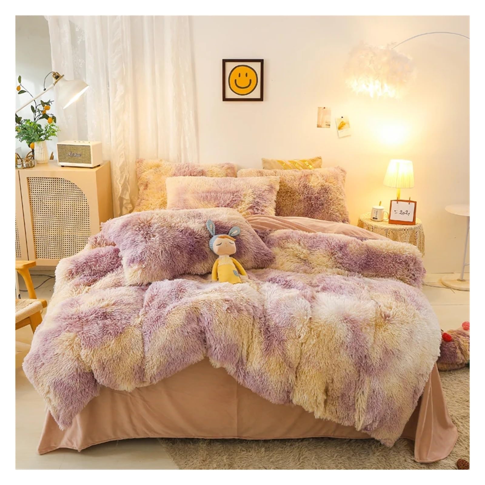 Luxury 4-Piece Shaggy Princess Bedding Set with Comforter and Blanket
