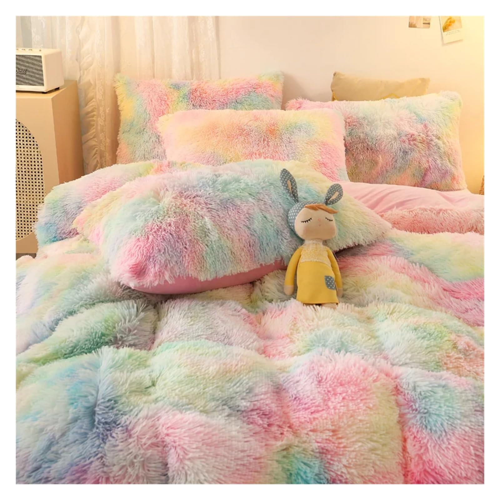 Luxury 4-Piece Shaggy Princess Bedding Set with Comforter and Blanket